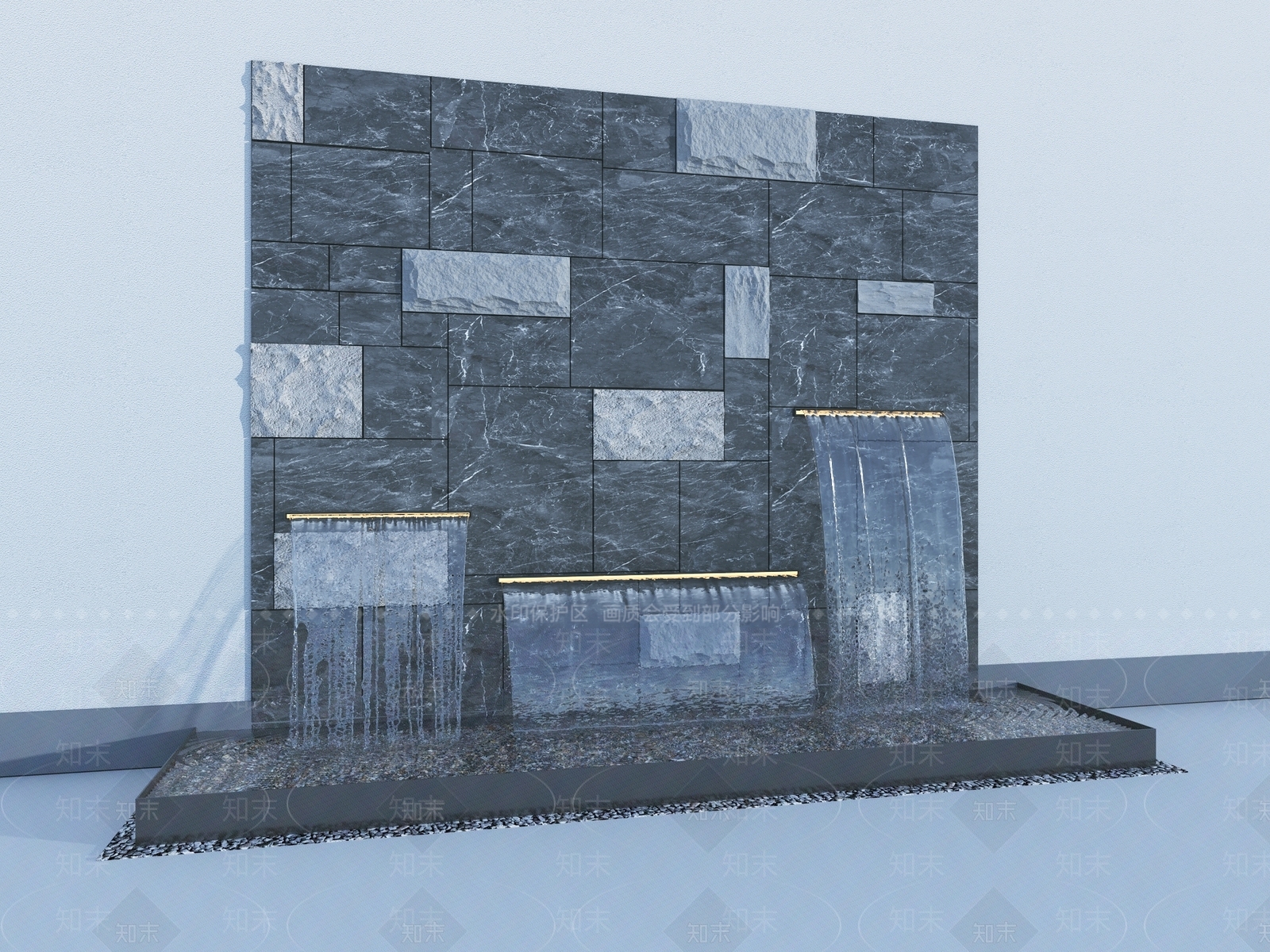 现代新中式景观水墙3D模型下载【ID:1201670814】