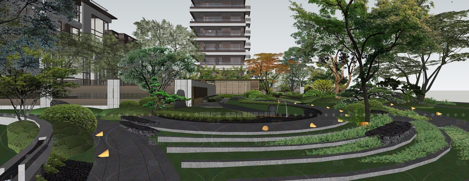 现代小区景观SU模型下载【ID:1201670866】
