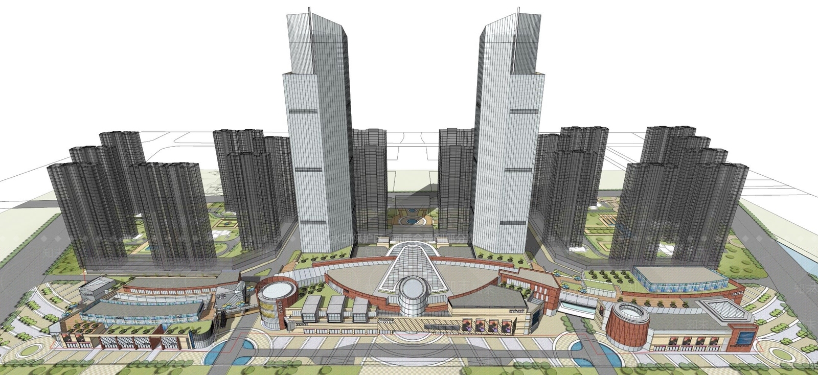 现代简约商场建筑SU模型下载【ID:1201671508】