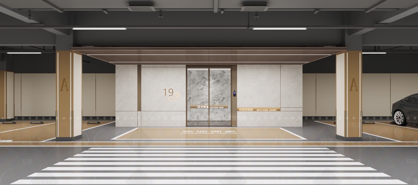 现代轻奢室内停车场3D模型下载【ID:1201672700】