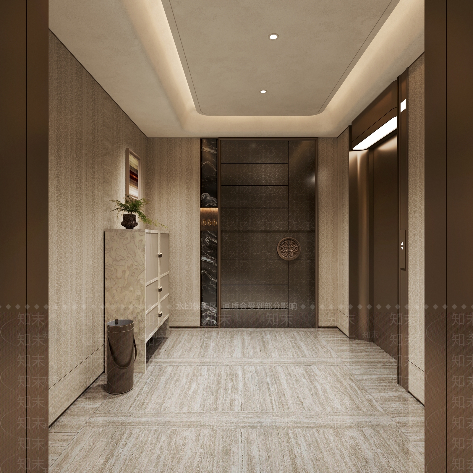 现代侘寂电梯间3D模型下载【ID:1201673971】