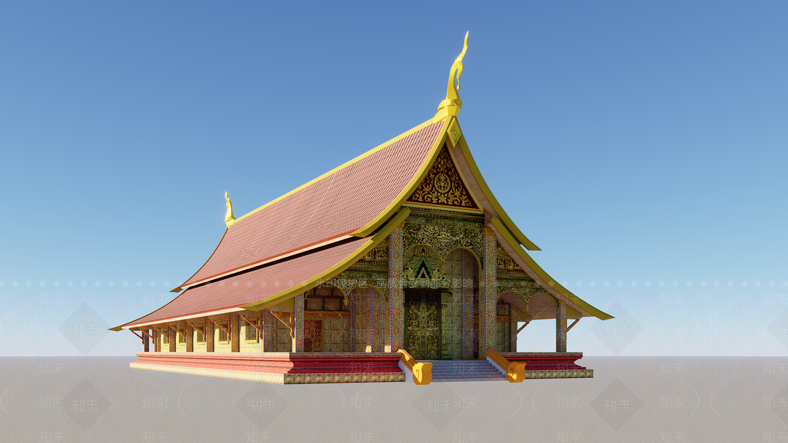 禅意艺术风格建筑3D模型下载【ID:1201675655】