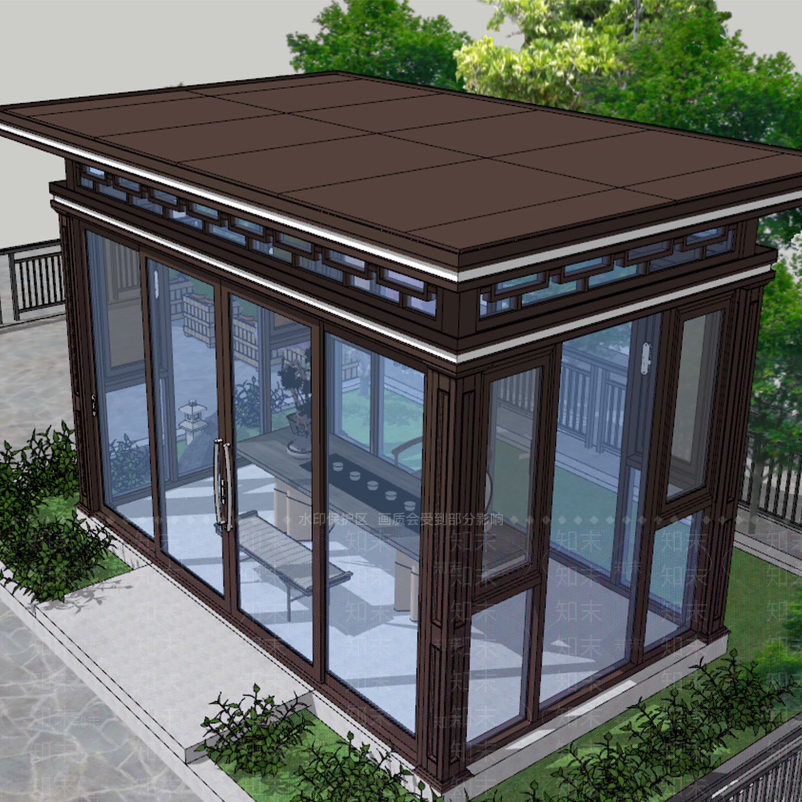 新中式现代古建筑SU模型下载【ID:1201676109】