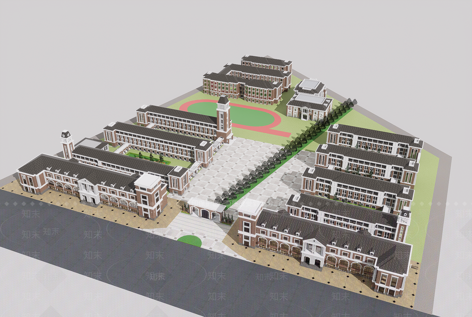 欧式简欧学校建筑SU模型下载【ID:1201676601】