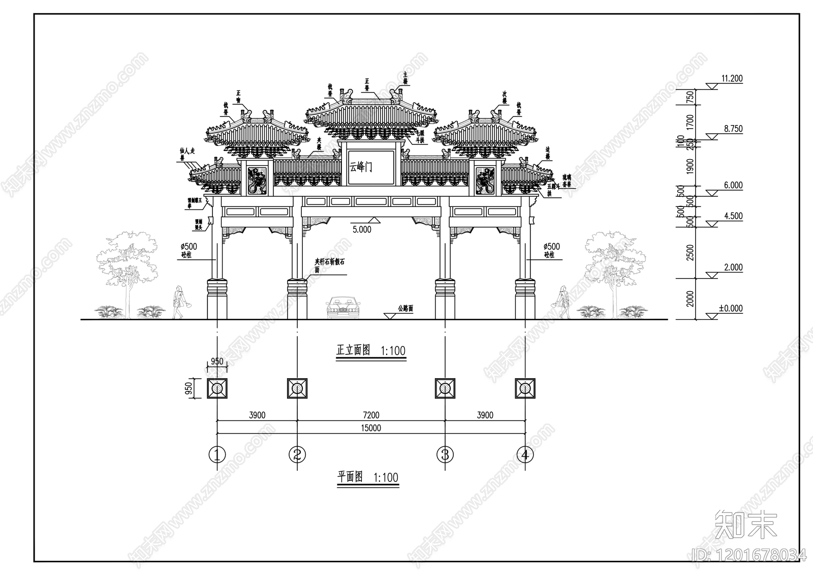 仿古建筑cad施工图下载【ID:1201678034】