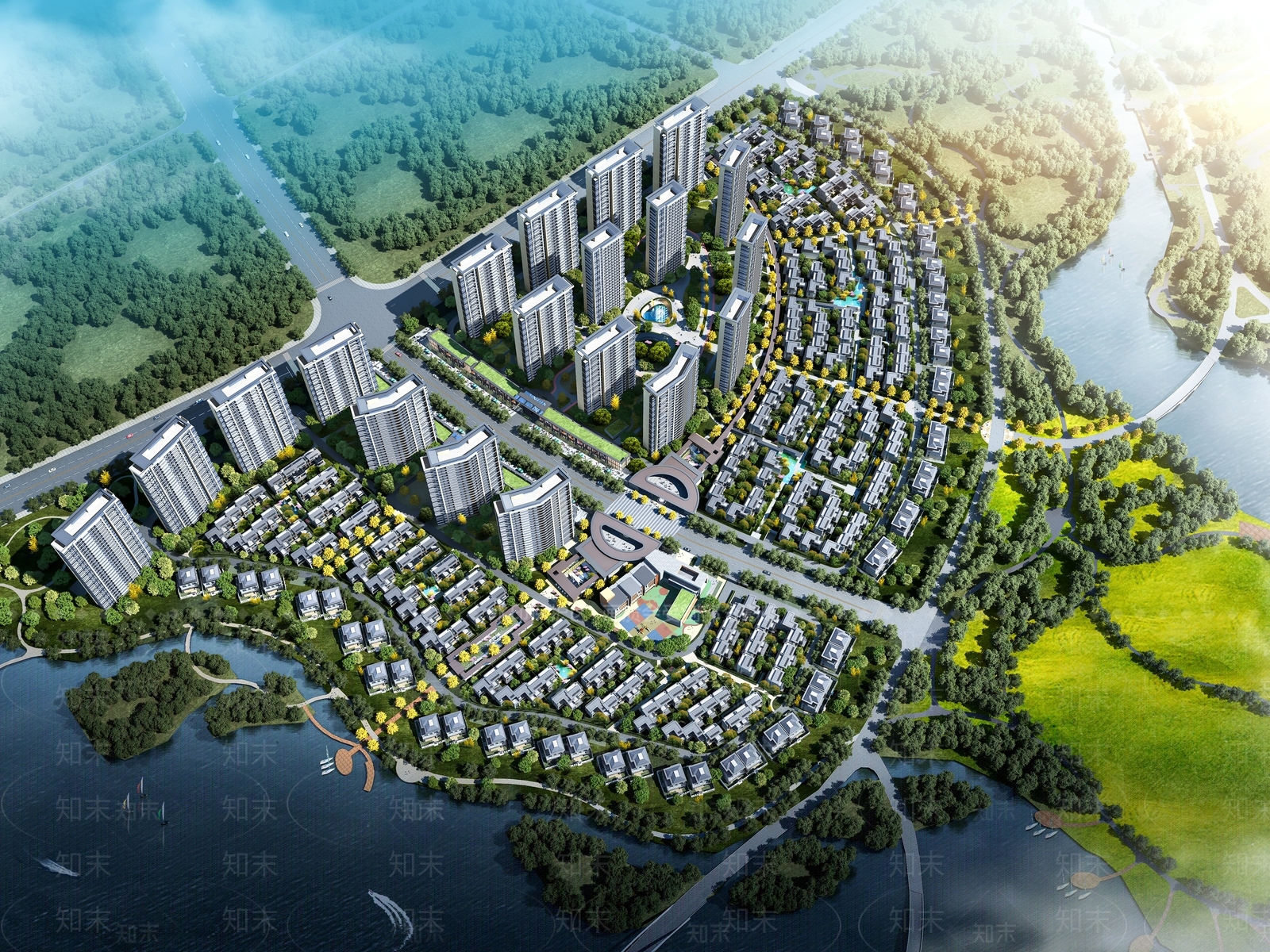 现代鸟瞰规划3D模型下载【ID:1201683274】