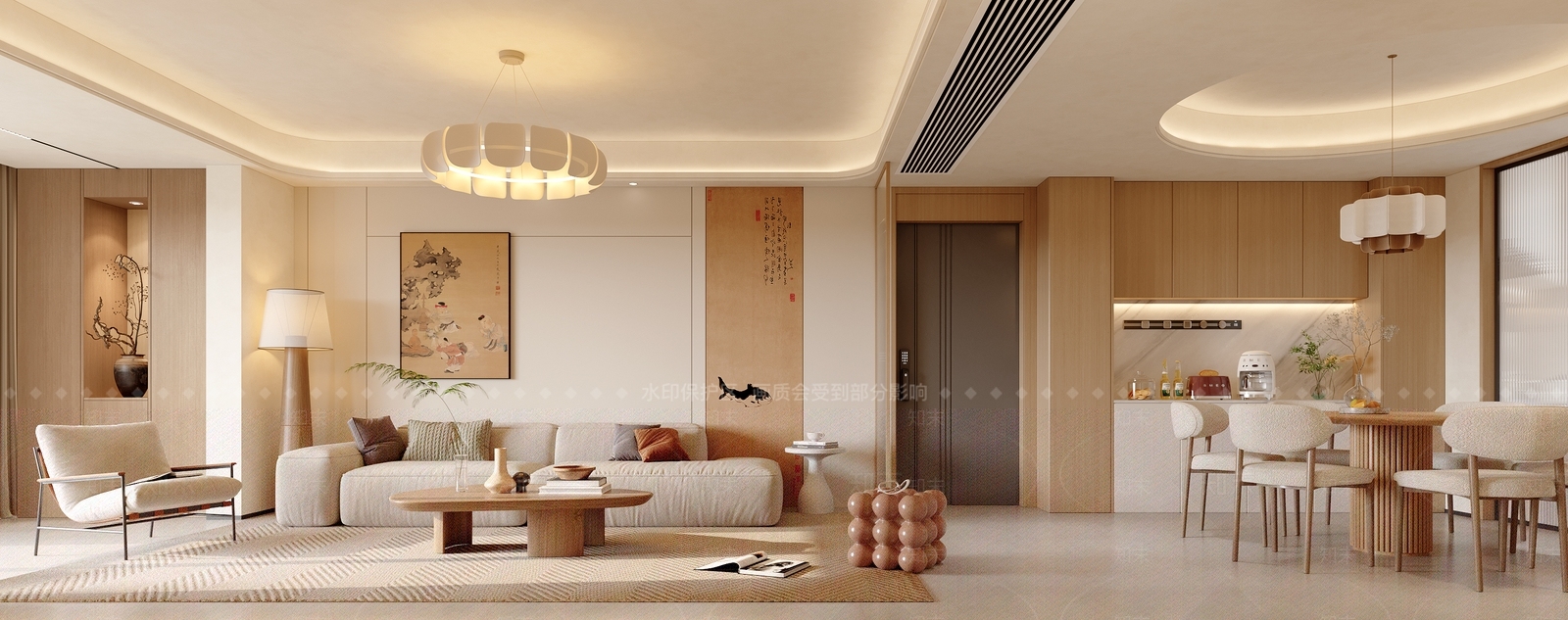 现代原木家居客厅3D模型下载【ID:1201683610】