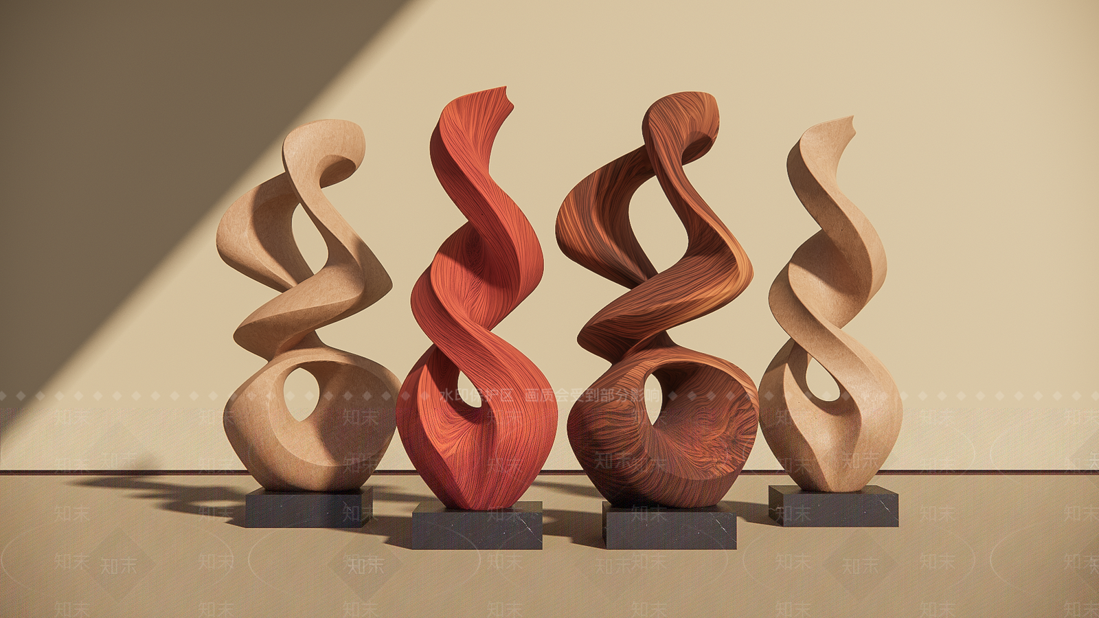 原木简约雕塑摆件SU模型下载【ID:1201683727】