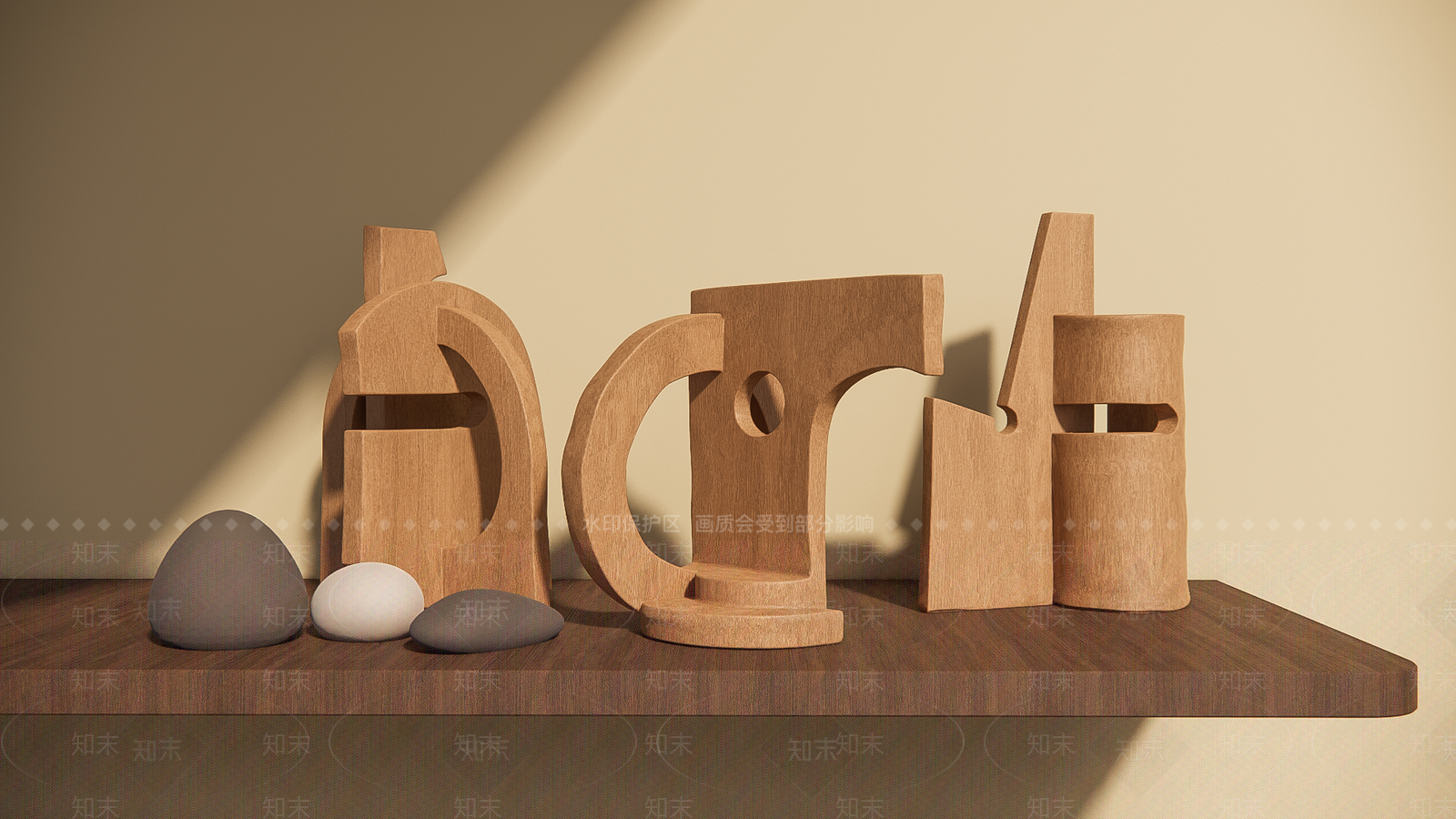 原木简约雕塑摆件SU模型下载【ID:1201685623】