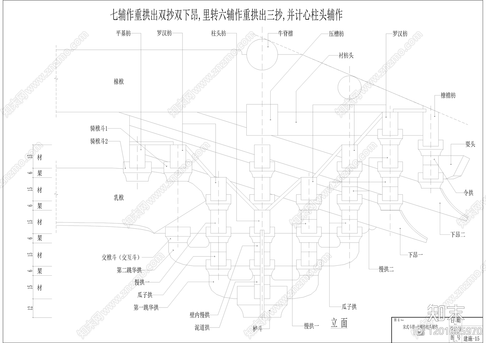 宋氏斗拱七辅作重拱出双抄动态块cad施工图下载【ID:1201685970】