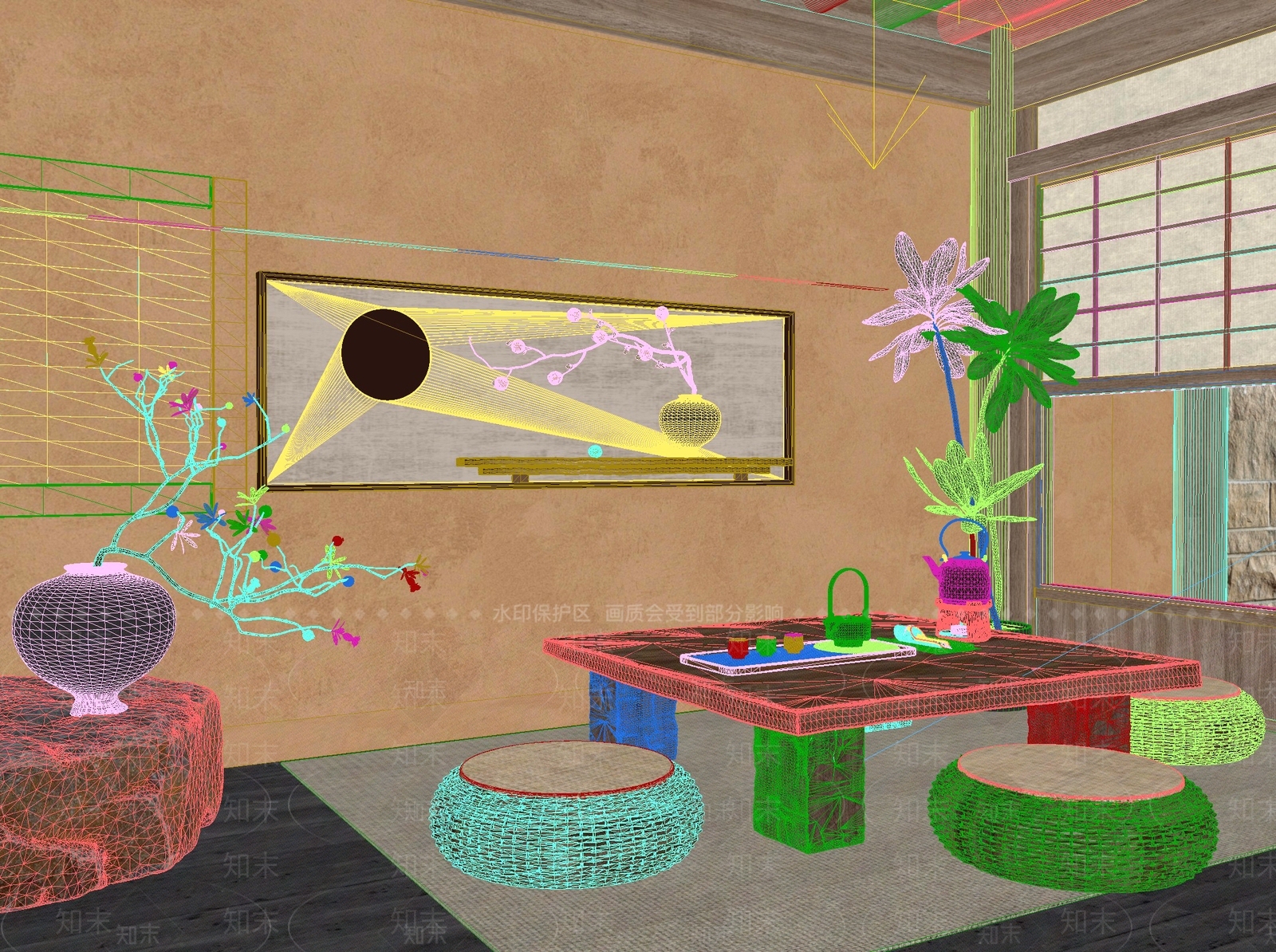 新中式中式茶桌椅3D模型下载【ID:1201690977】