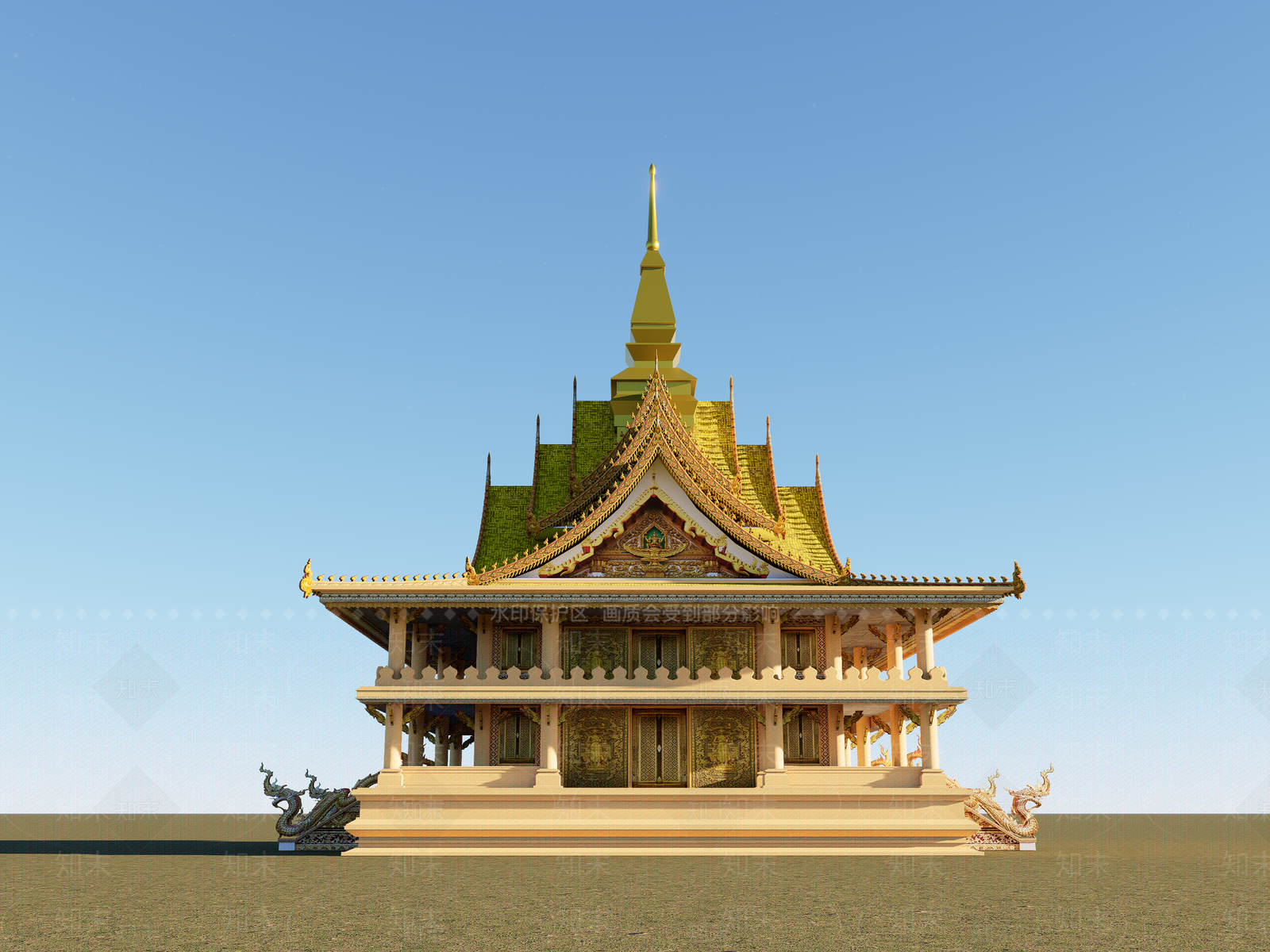 禅意现代艺术风格建筑3D模型下载【ID:1201691423】