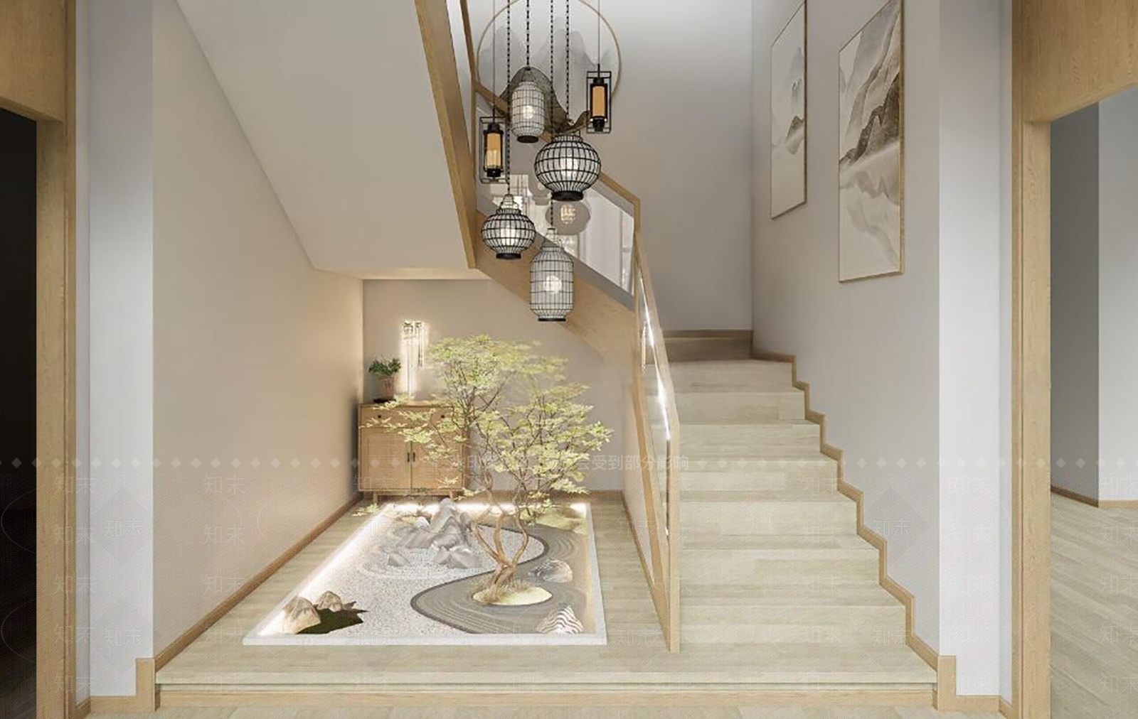 新中式日式室内景观SU模型下载【ID:1201692771】