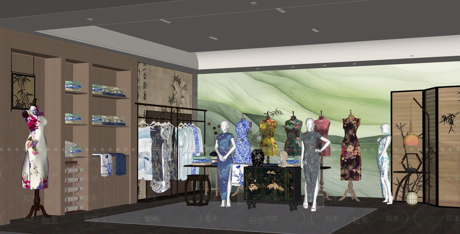 新中式服装店SU模型下载【ID:1201694734】
