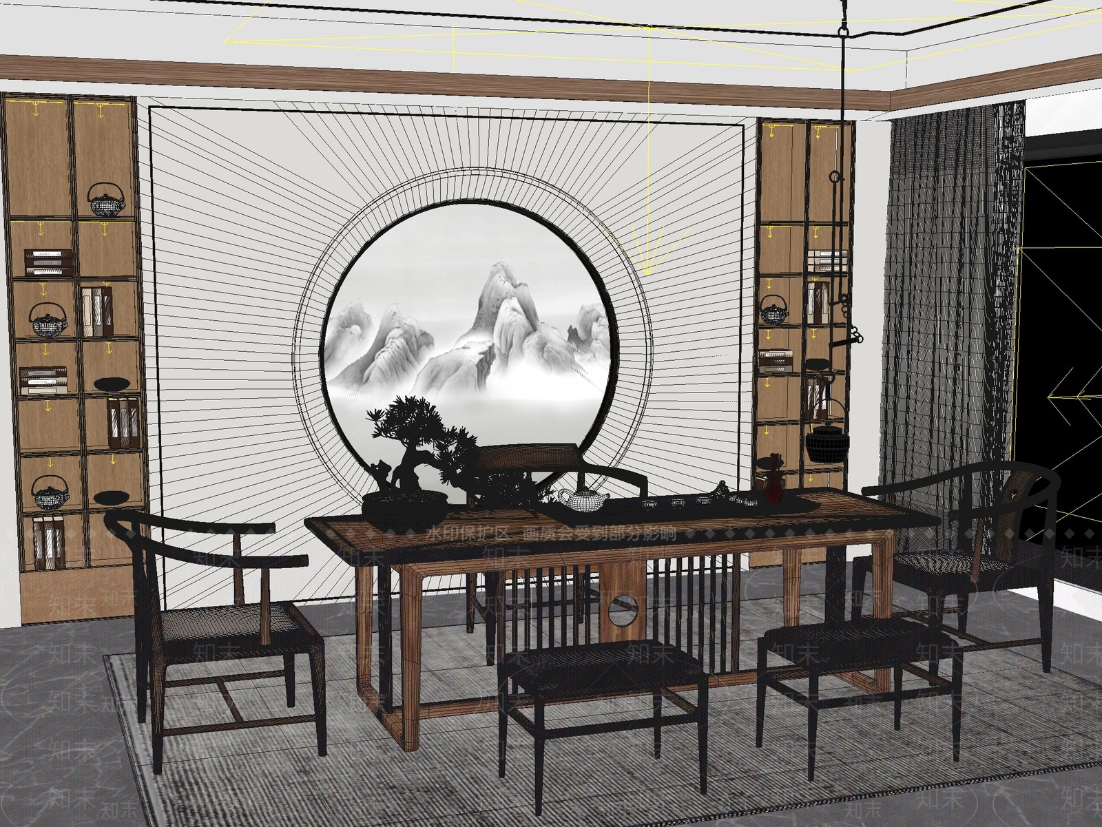 新中式中式茶桌椅3D模型下载【ID:1201696850】