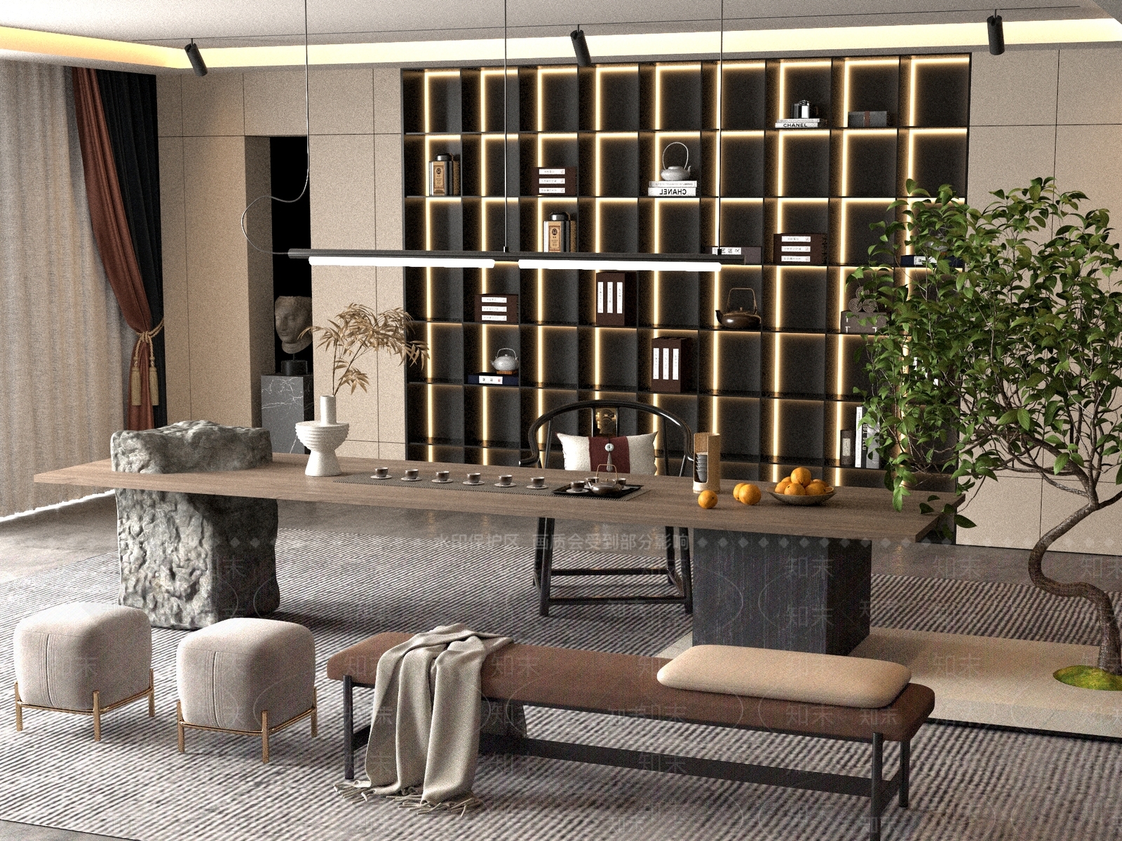 新中式中式茶桌椅3D模型下载【ID:1201697367】