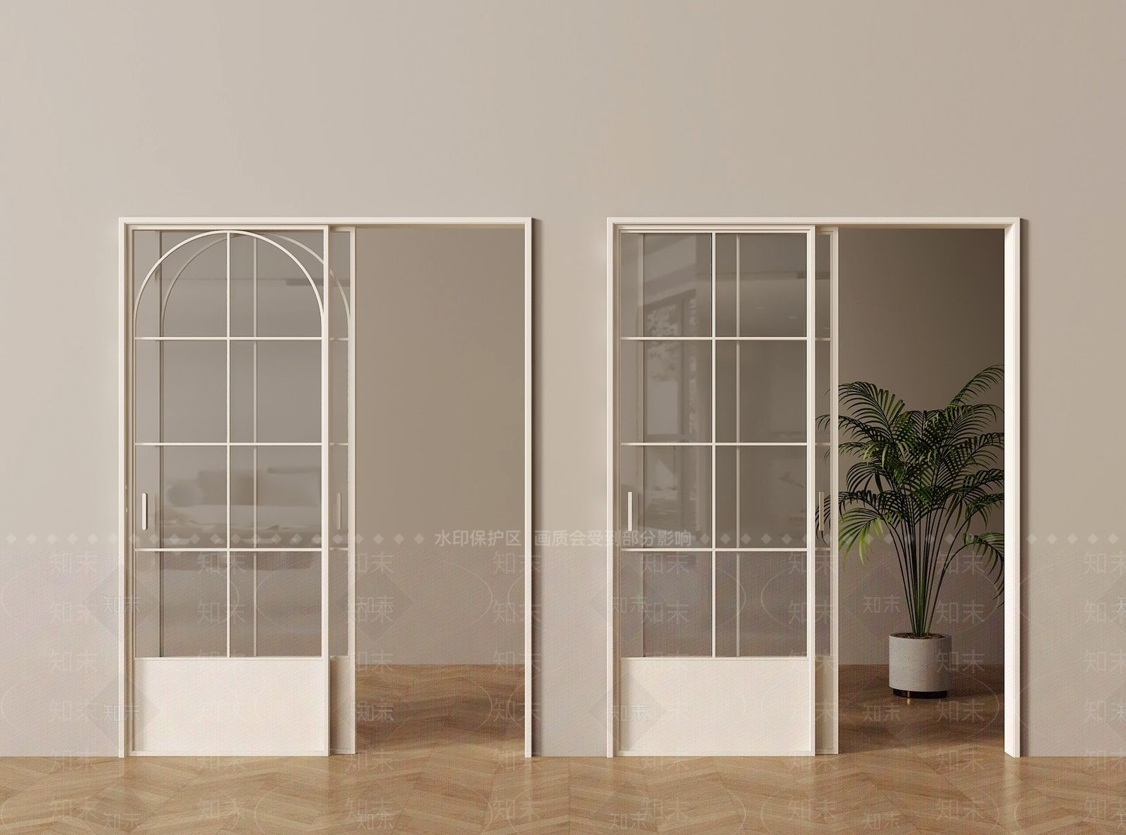 奶油法式推拉门SU模型下载【ID:1201702265】