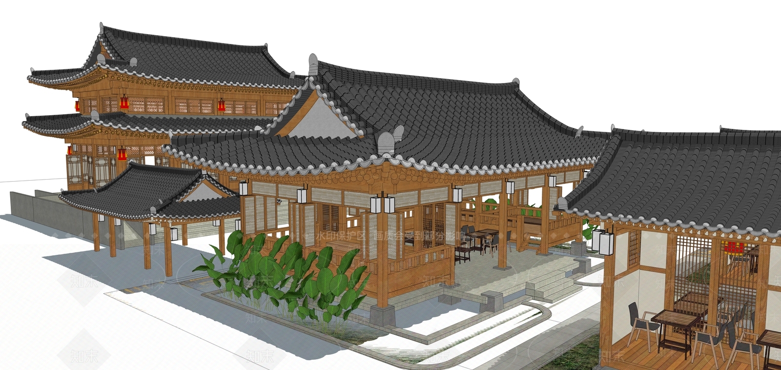 中式古建筑SU模型下载【ID:1201703769】