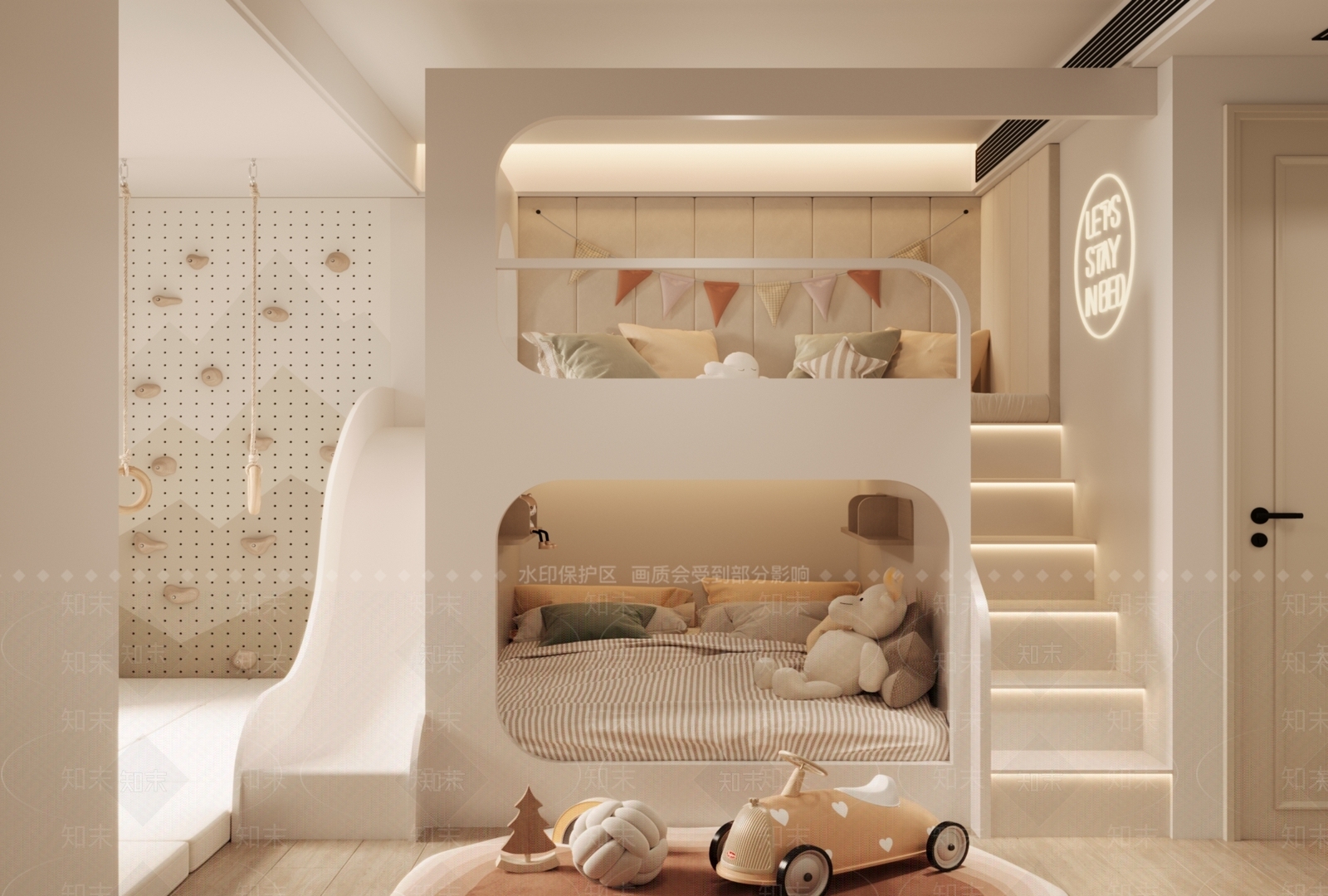 现代奶油通用儿童房3D模型下载【ID:1201704687】