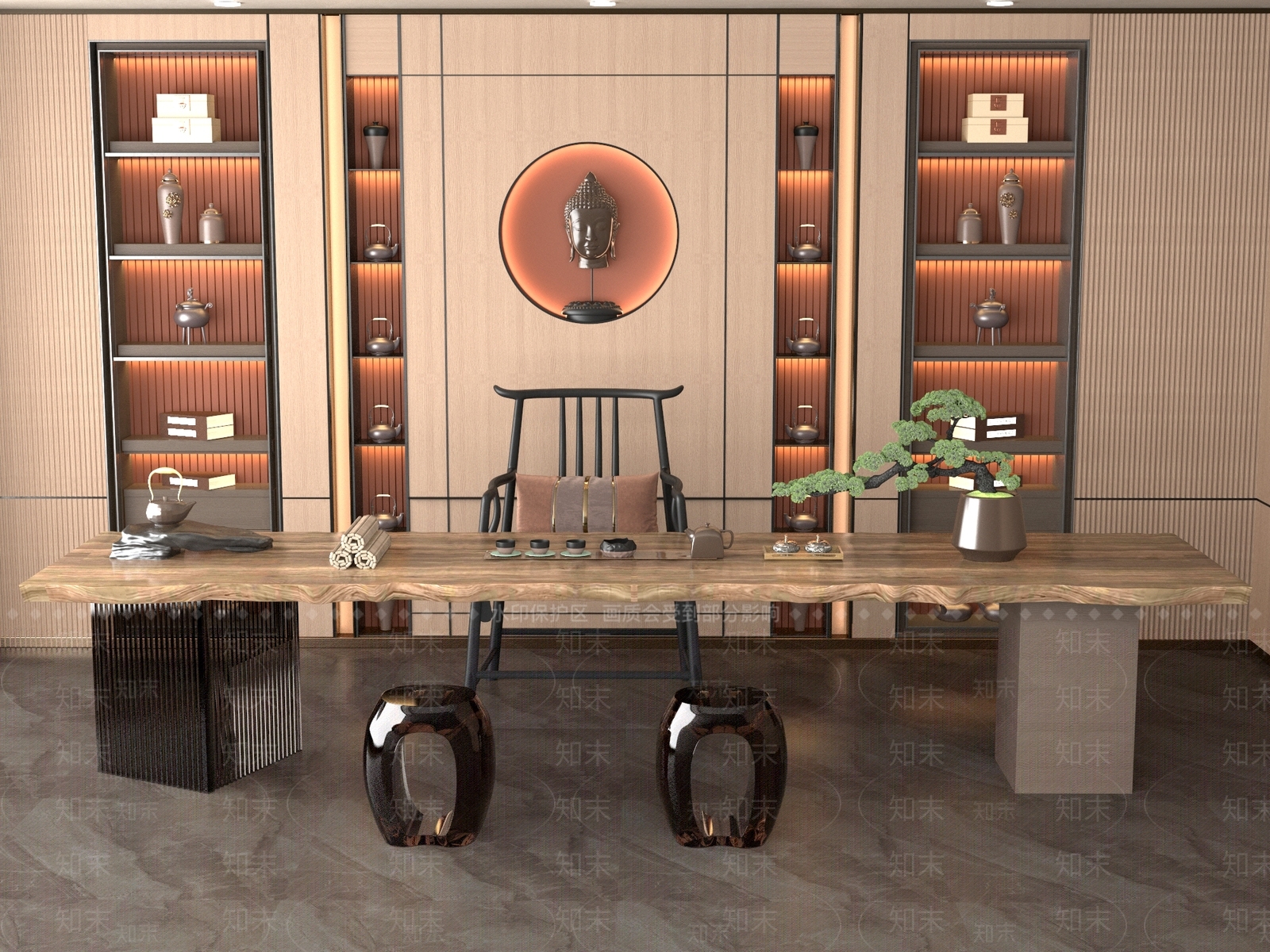 新中式中式茶桌椅3D模型下载【ID:1201705804】