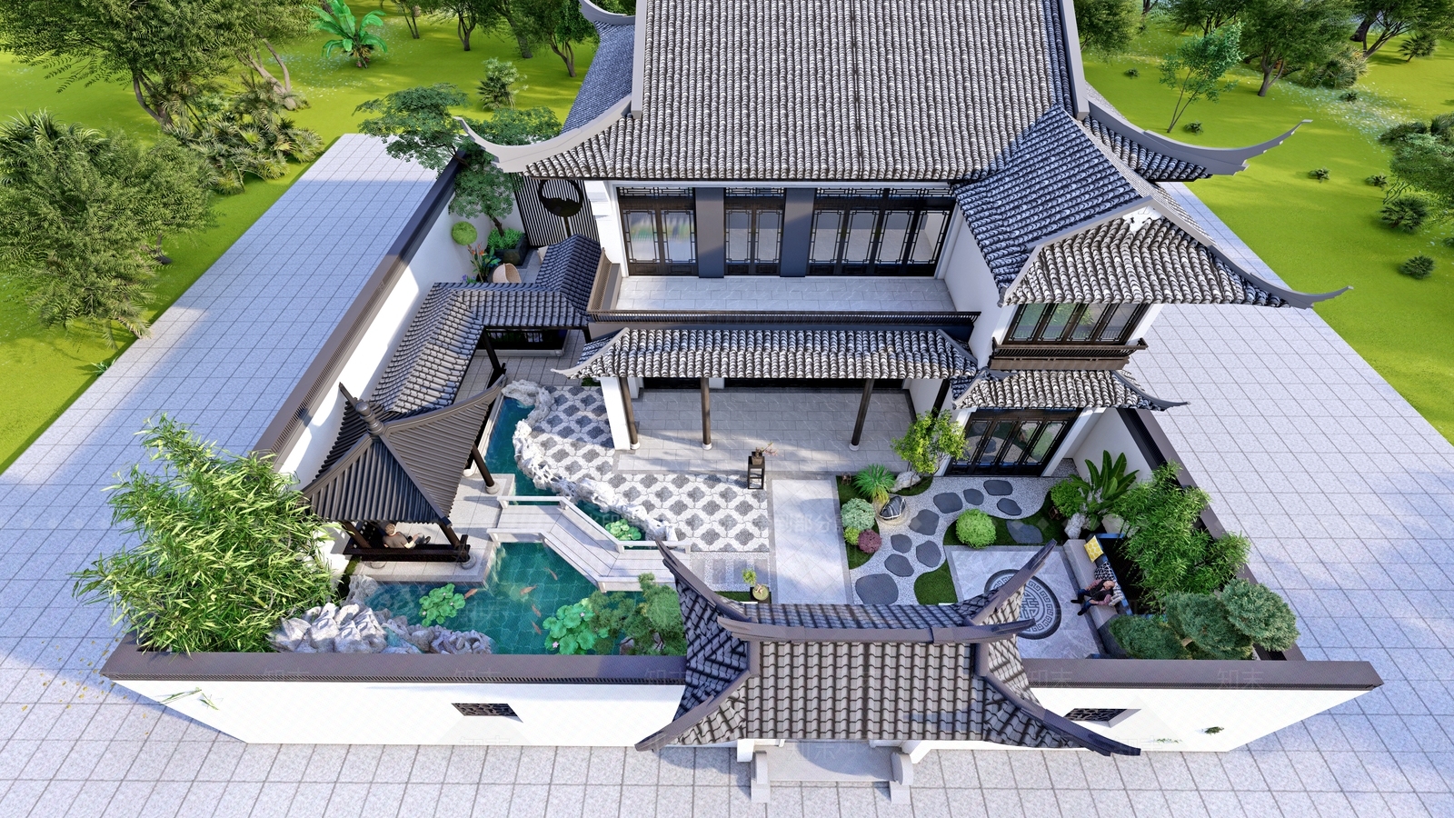 中式别墅庭院SU模型下载【ID:1201712019】