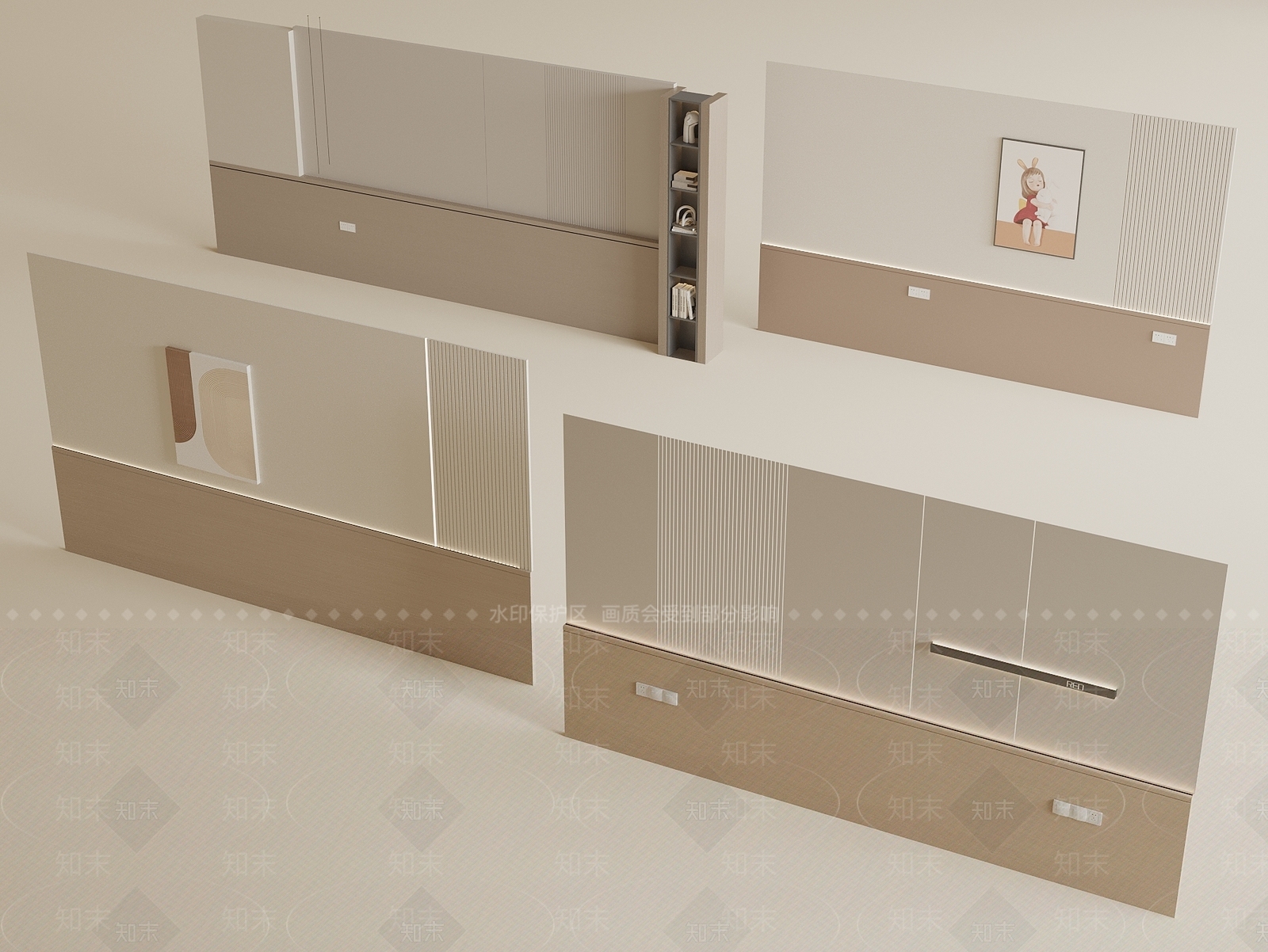 现代床头背景墙3D模型下载【ID:1201714000】