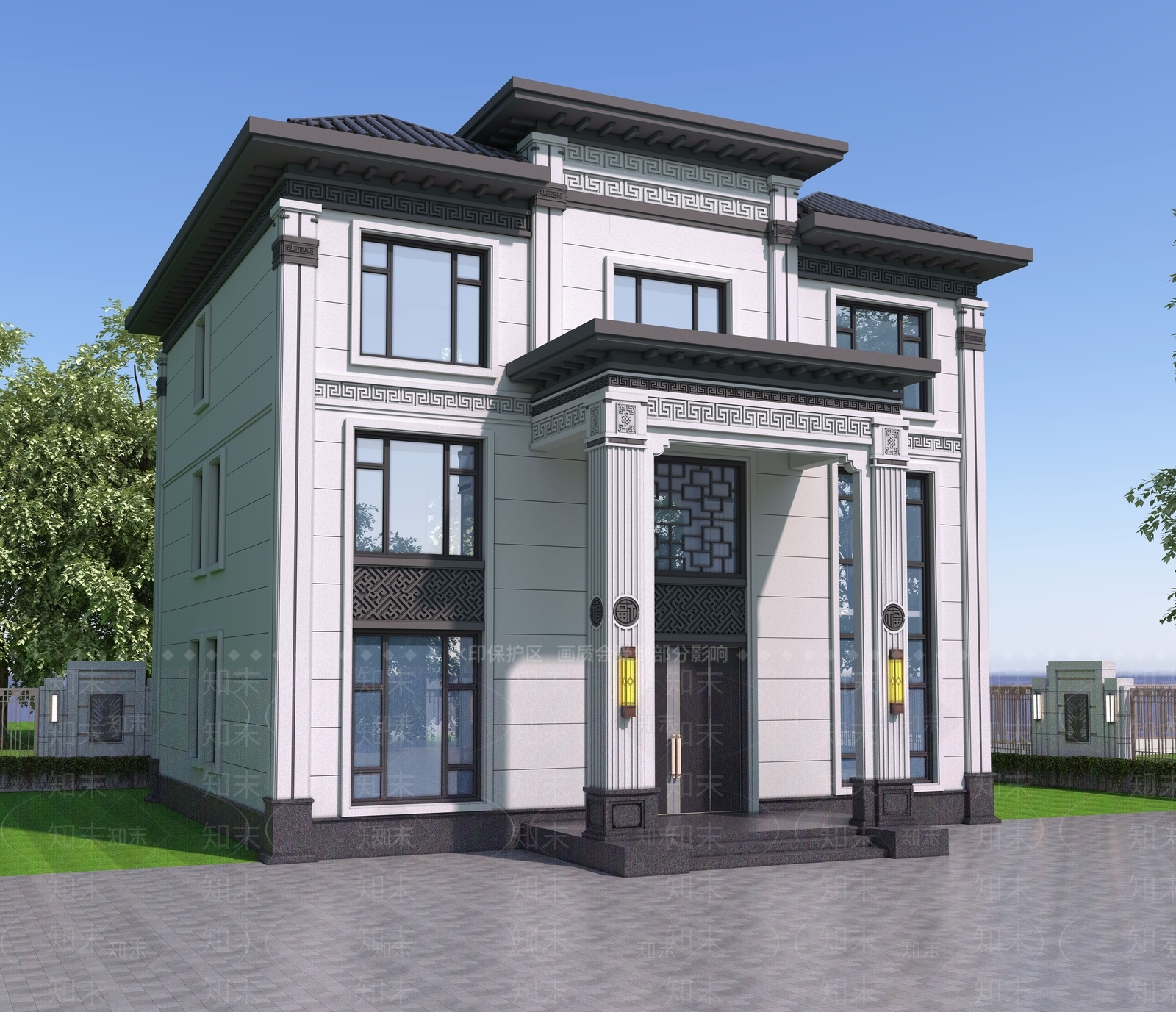 新中式中式别墅外观3D模型下载【ID:1201714433】