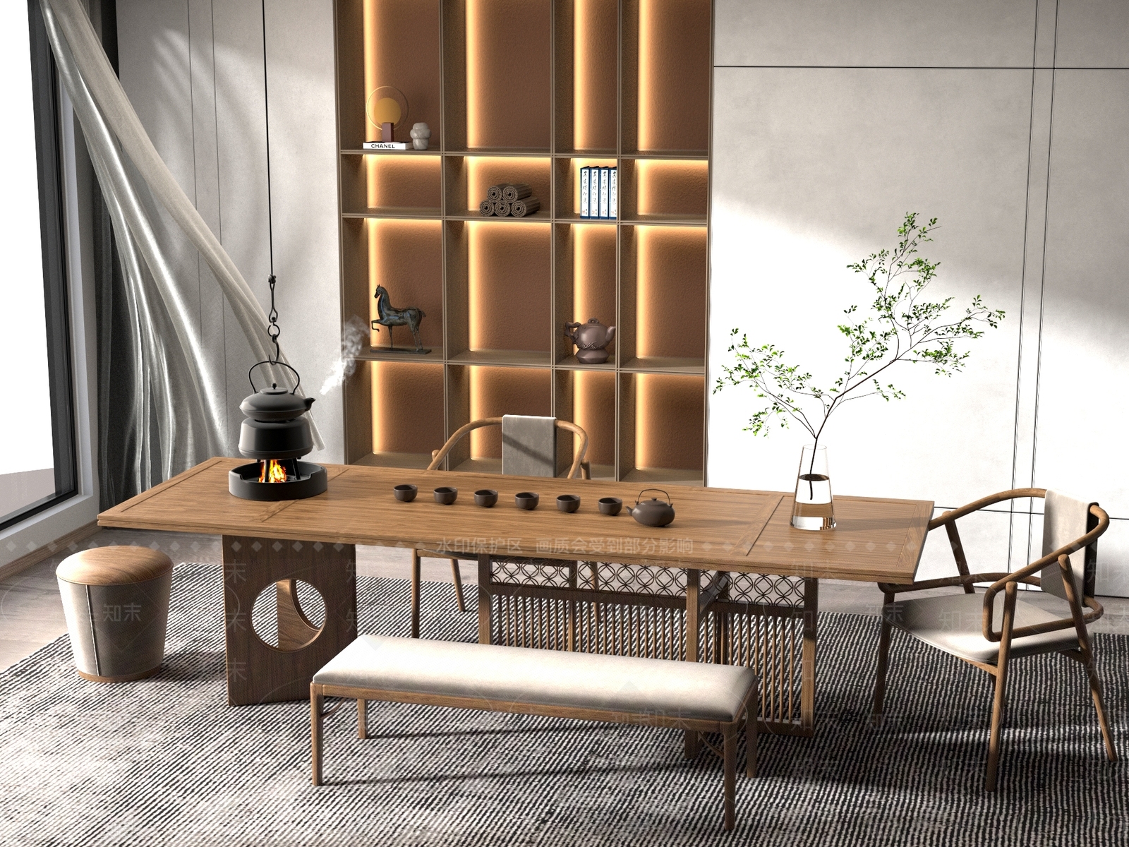 新中式中式茶桌椅3D模型下载【ID:1201727114】