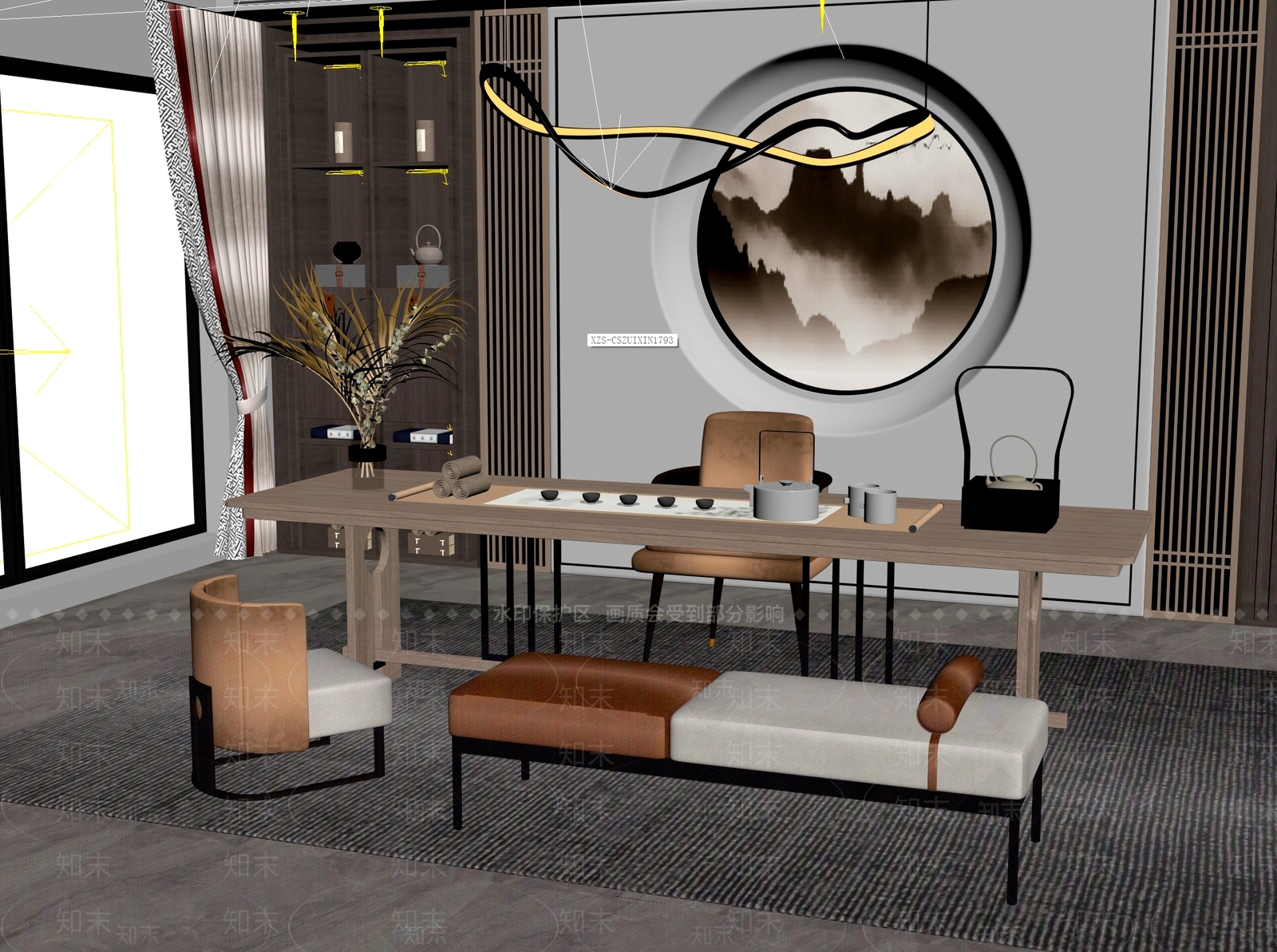新中式中式茶桌椅3D模型下载【ID:1201727602】