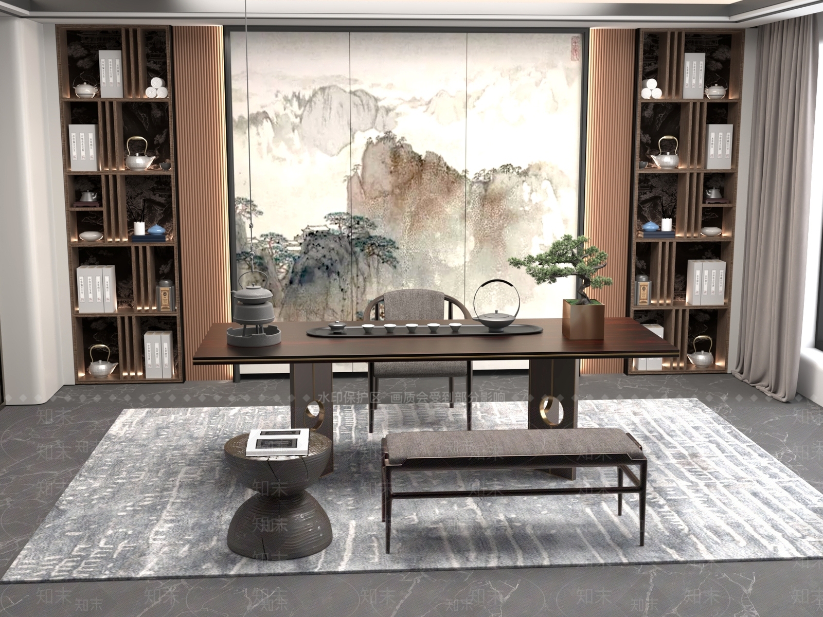 新中式中式茶桌椅3D模型下载【ID:1201728611】