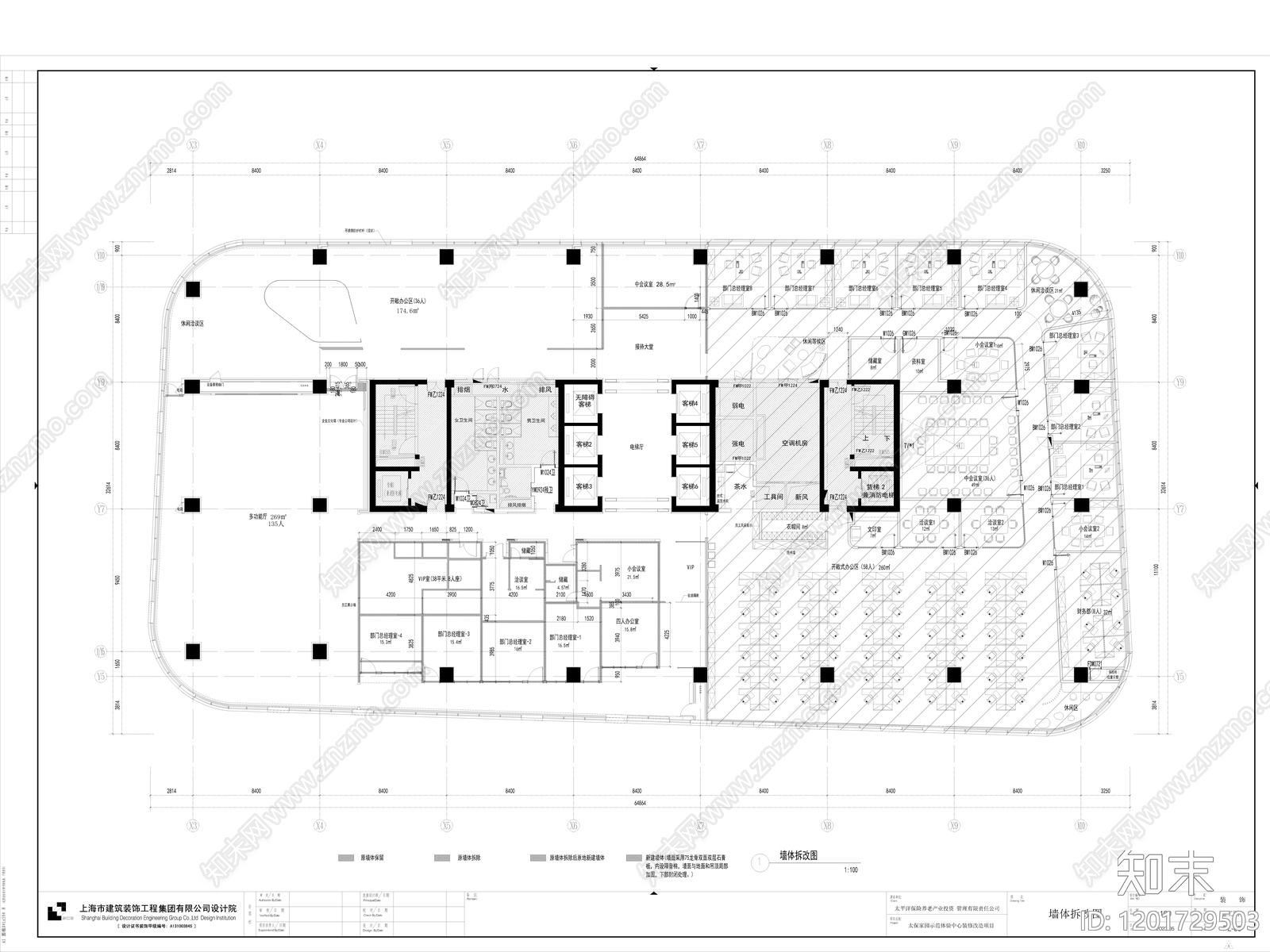现代开放办公室cad施工图下载【ID:1201729503】