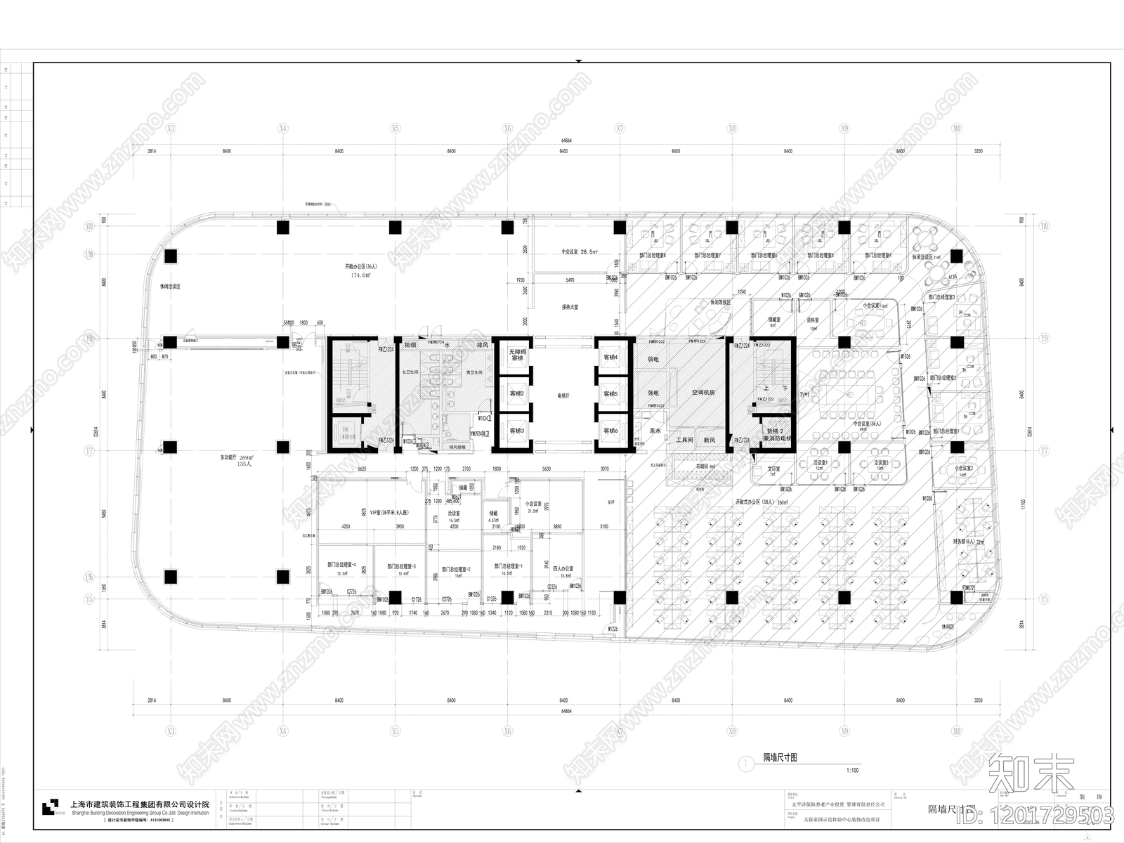 现代开放办公室cad施工图下载【ID:1201729503】