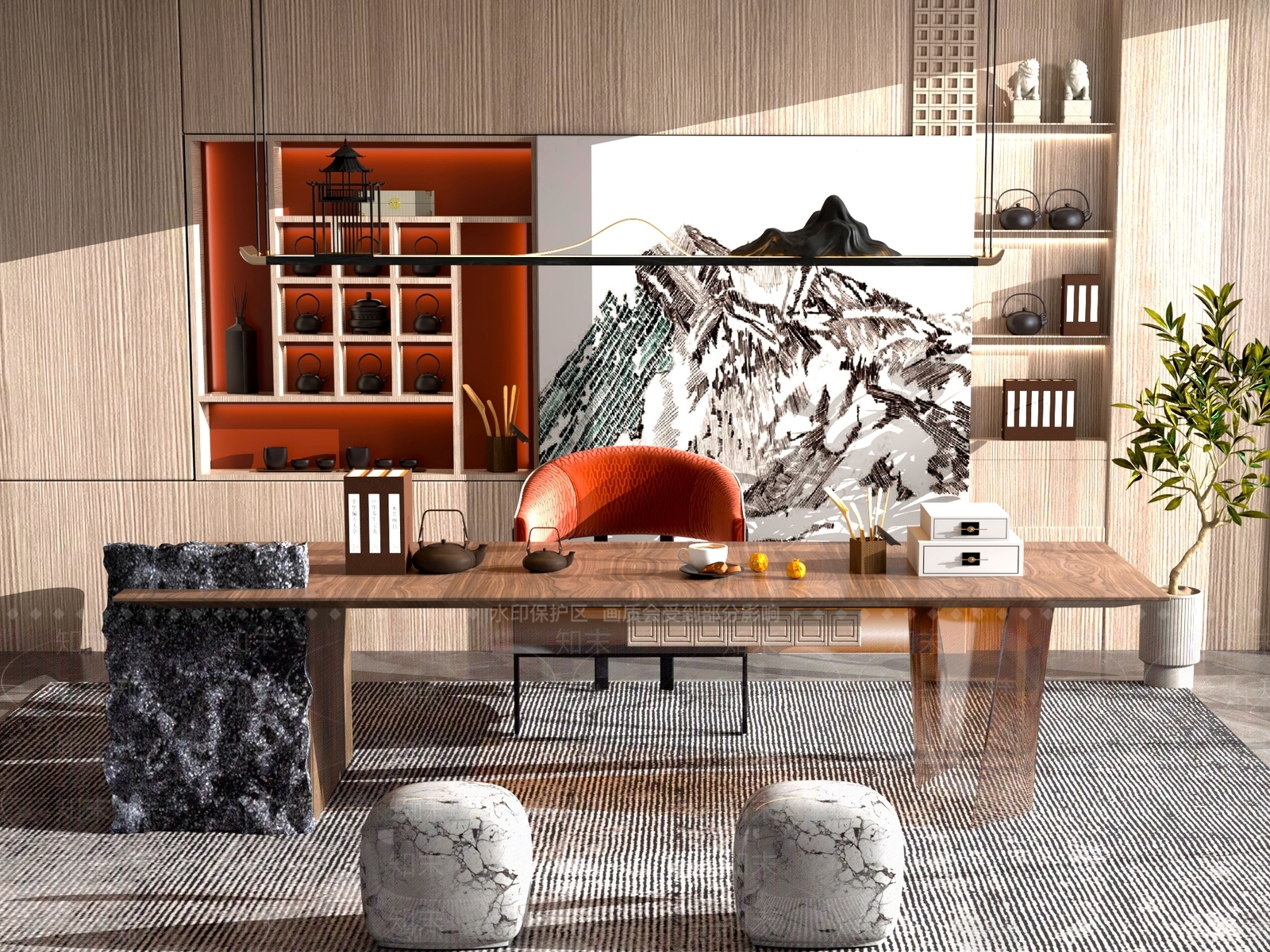 新中式中式茶桌椅3D模型下载【ID:1201729694】