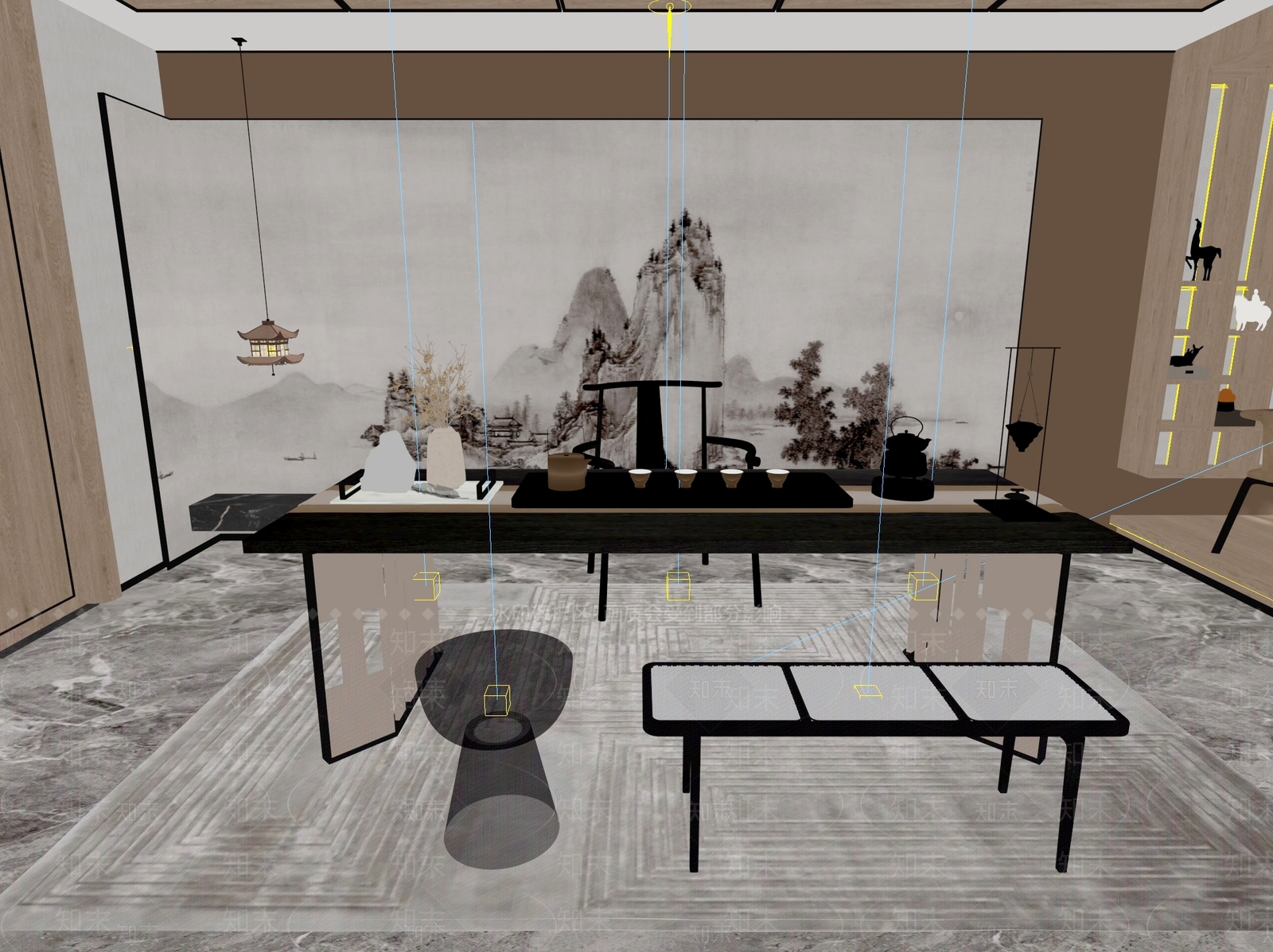 新中式中式茶桌椅3D模型下载【ID:1201730299】