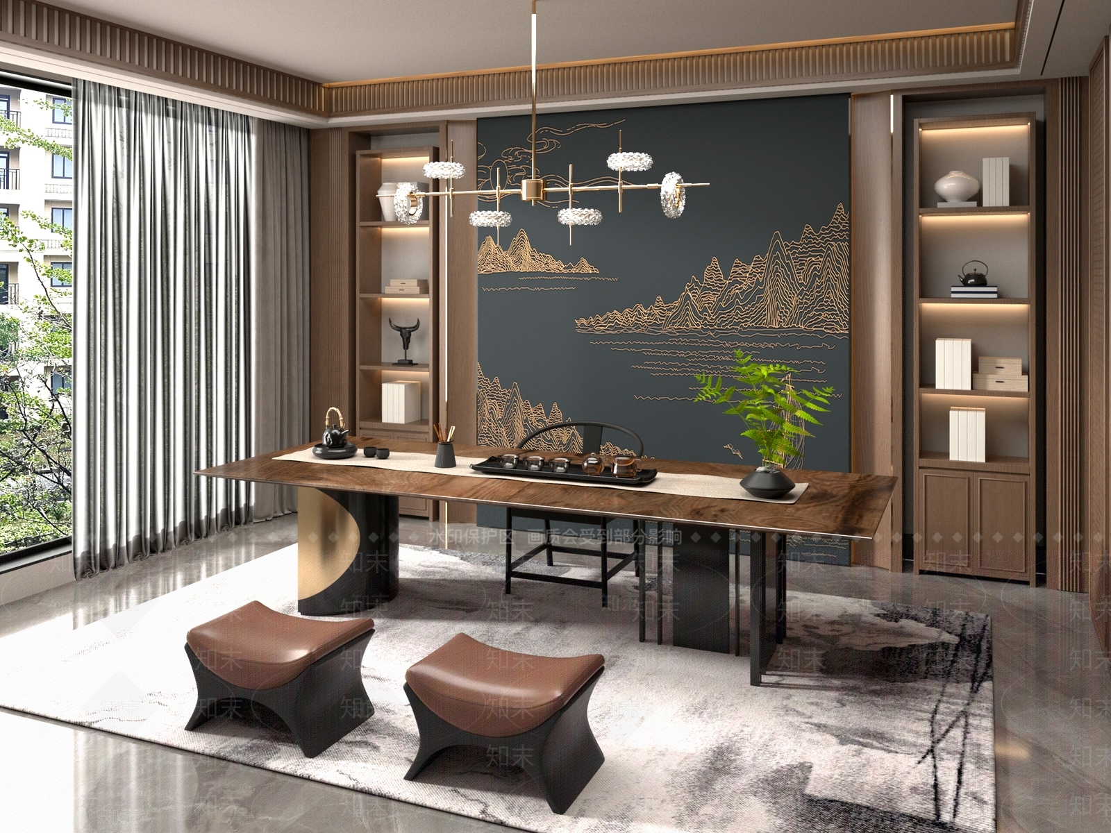 新中式中式茶桌椅3D模型下载【ID:1201730403】