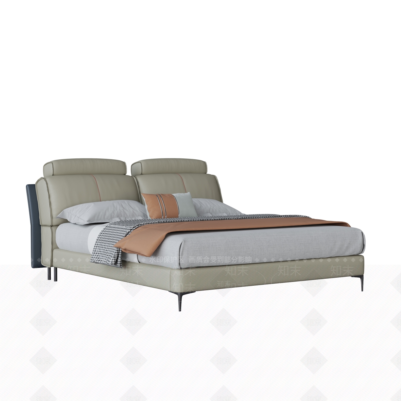 现代双人床3D模型下载【ID:1201732245】