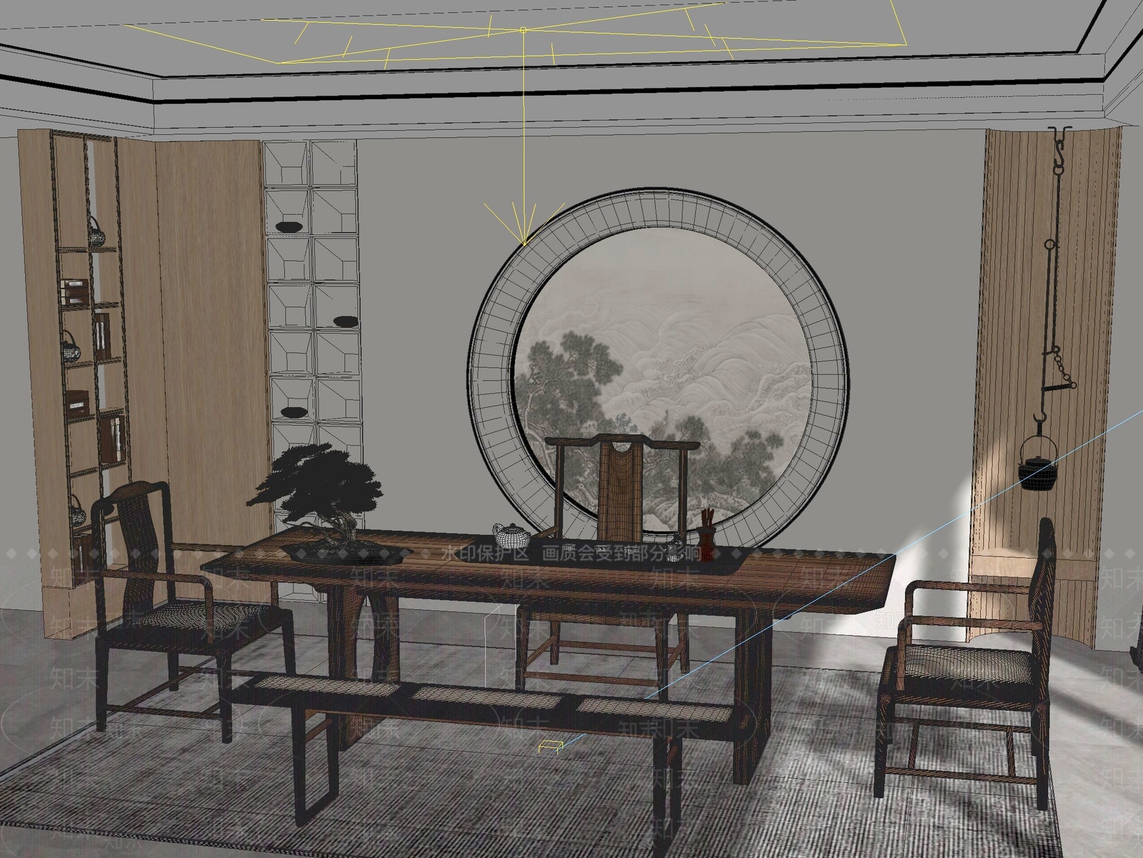 新中式中式茶桌椅3D模型下载【ID:1201733217】