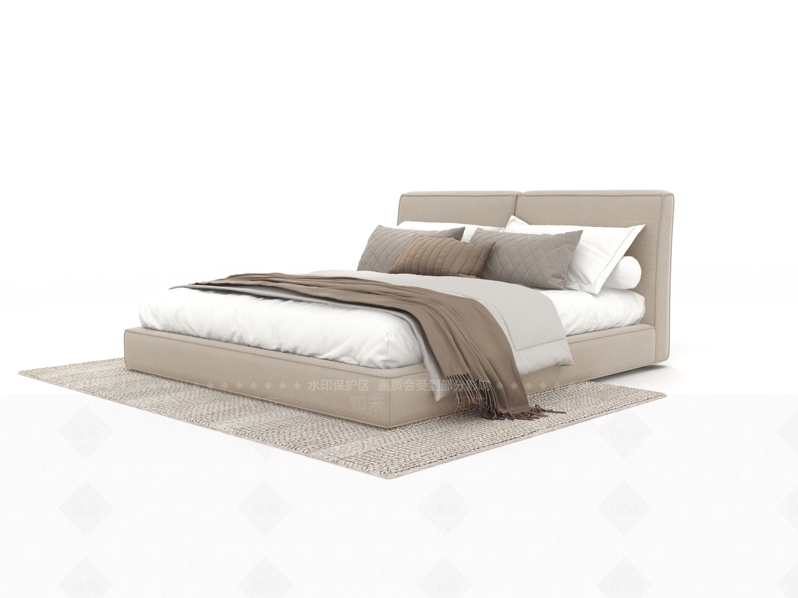 奶油北欧双人床3D模型下载【ID:1201733614】