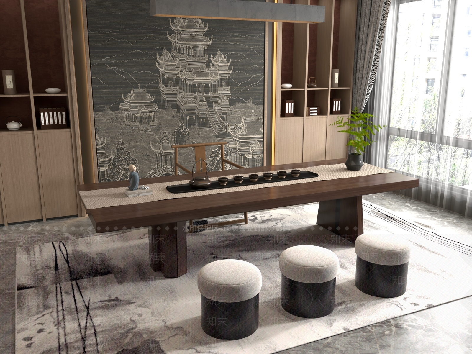 新中式中式茶桌椅3D模型下载【ID:1201734640】