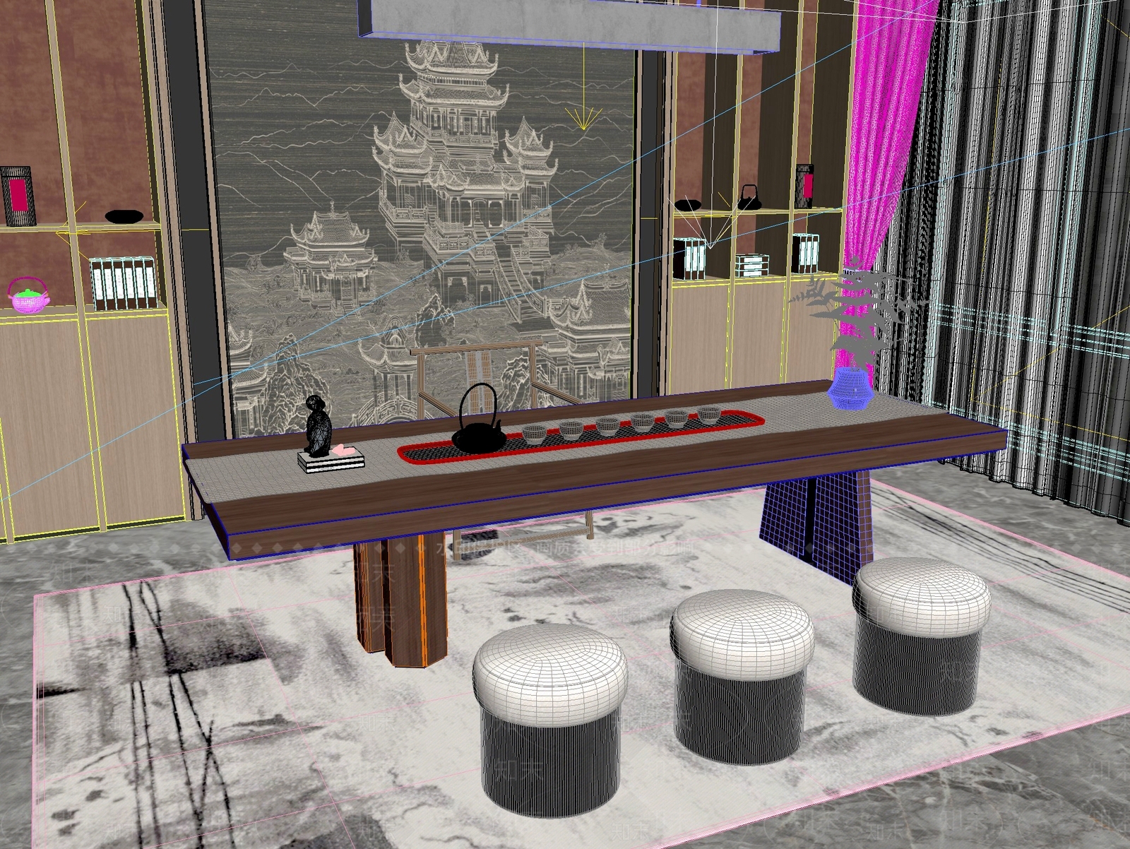 新中式中式茶桌椅3D模型下载【ID:1201734640】