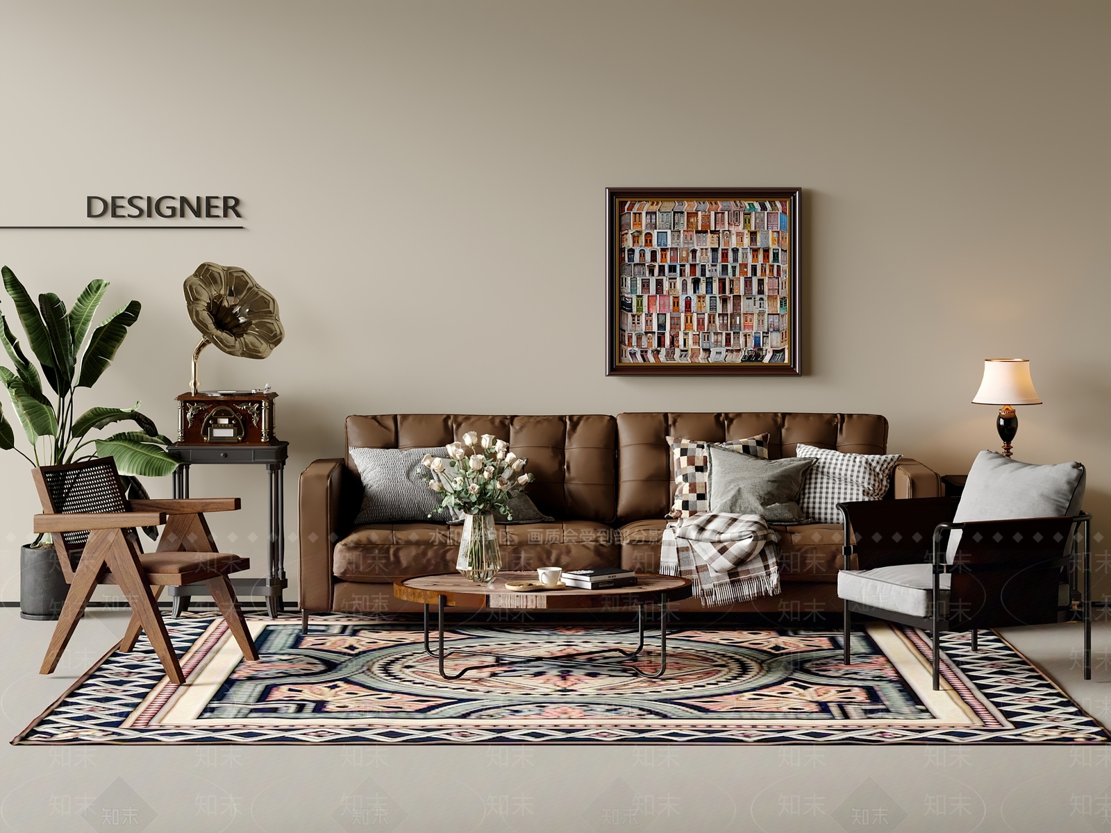 美式沙发组合3D模型下载【ID:1201738621】