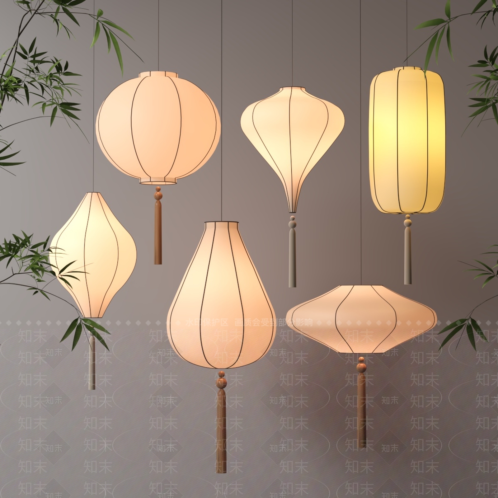 新中式现代灯笼3D模型下载【ID:1201749122】