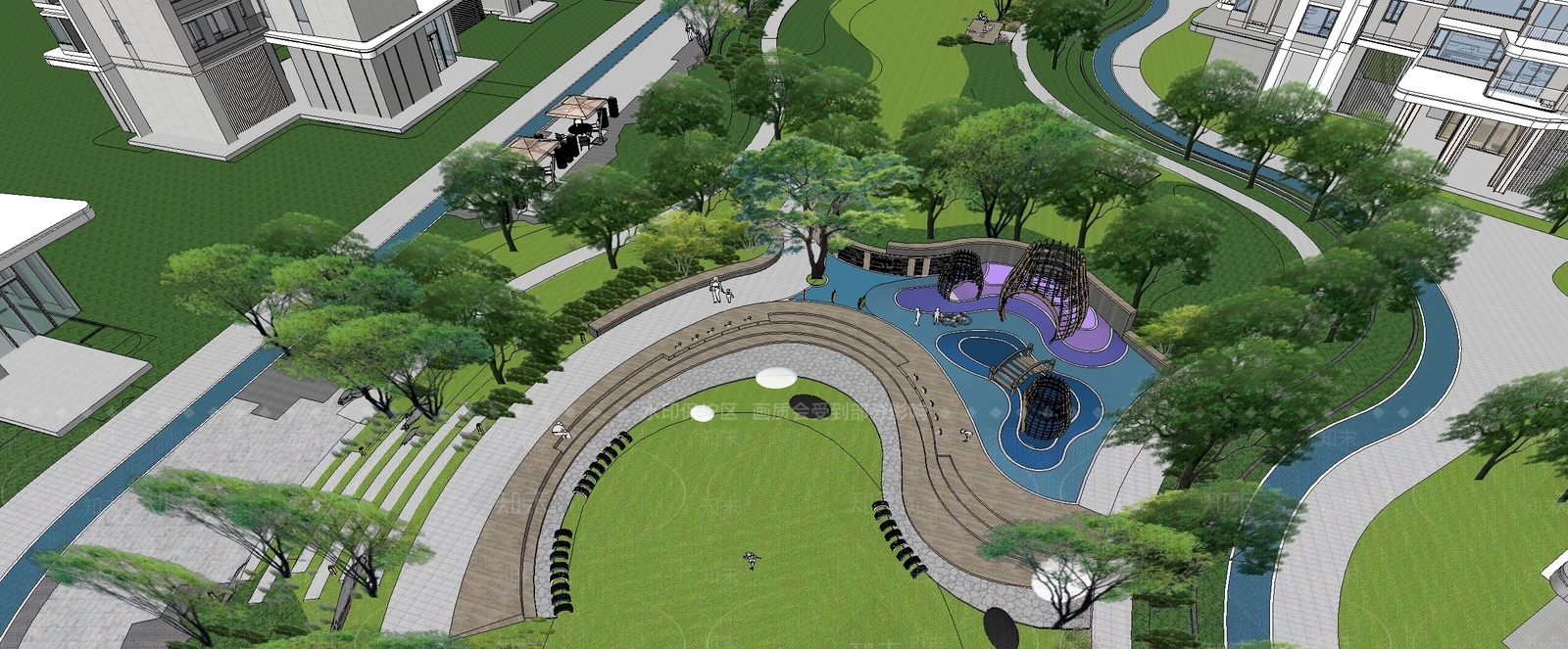 现代小区景观SU模型下载【ID:1201749394】