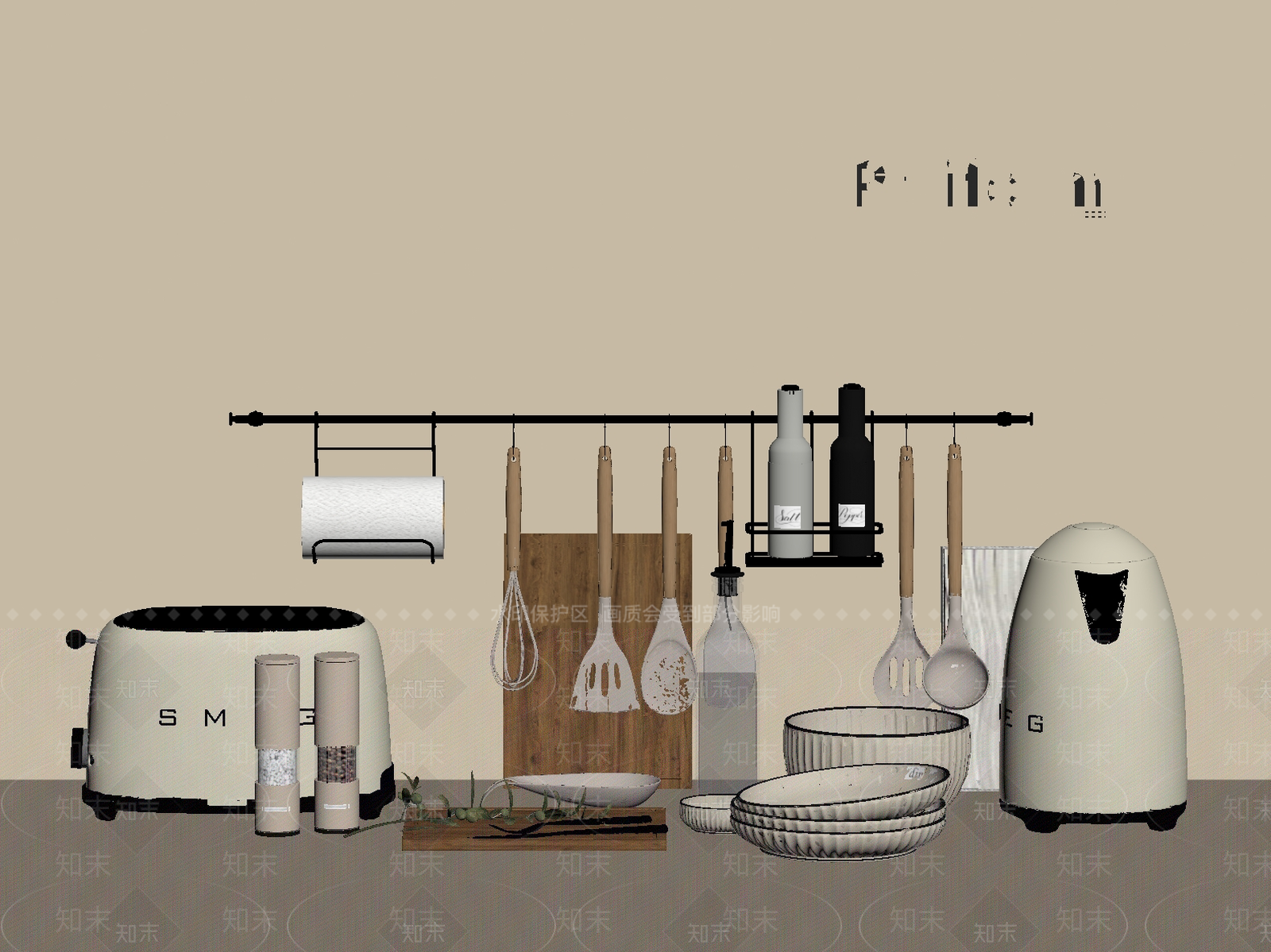 厨房用品组合SU模型下载【ID:1201750189】