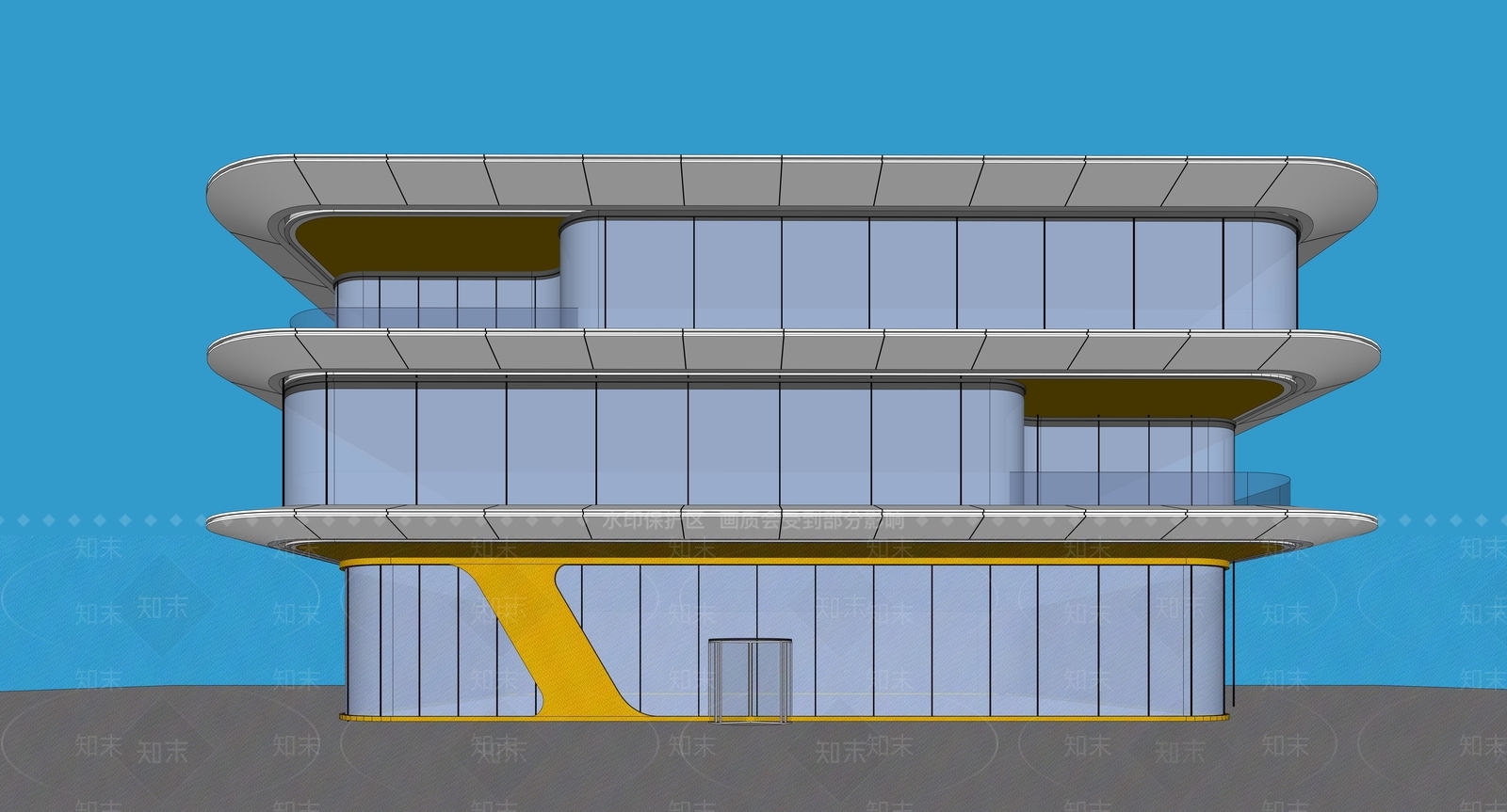 现代售楼处建筑SU模型下载【ID:1201751158】