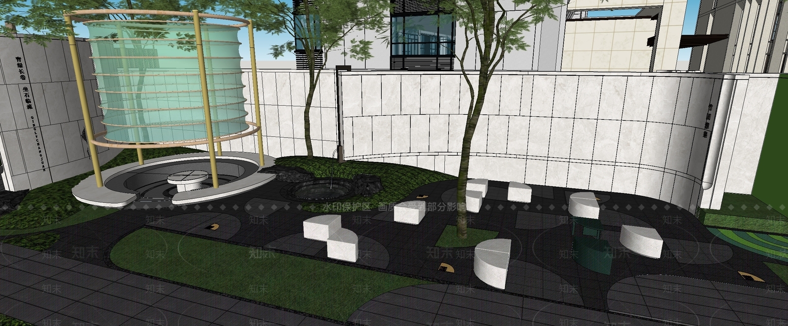 现代小区景观SU模型下载【ID:1201751485】