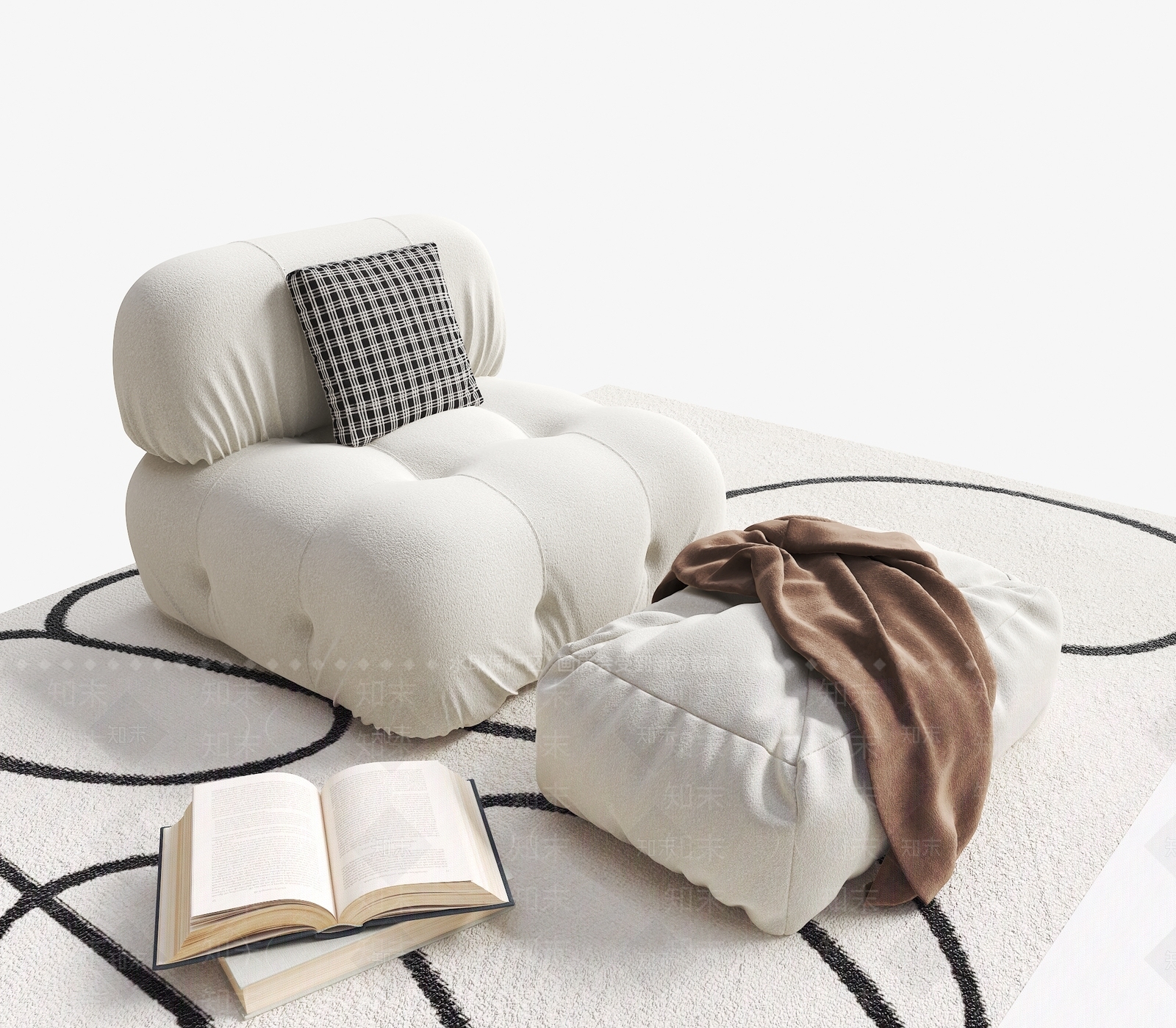 现代奶油单人沙发3D模型下载【ID:1201753342】