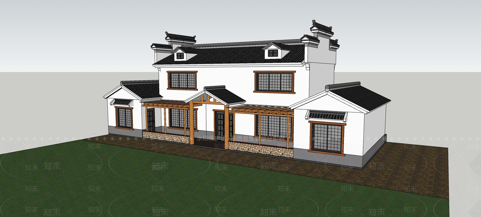新中式现代乡村民房SU模型下载【ID:1201756116】