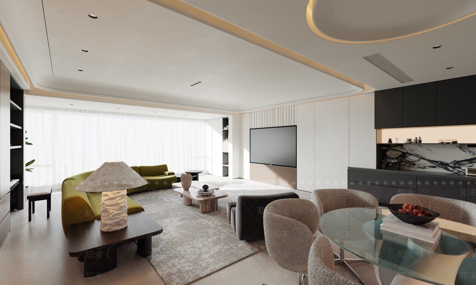 现代意式大平层客餐厅3D模型下载【ID:1201758764】