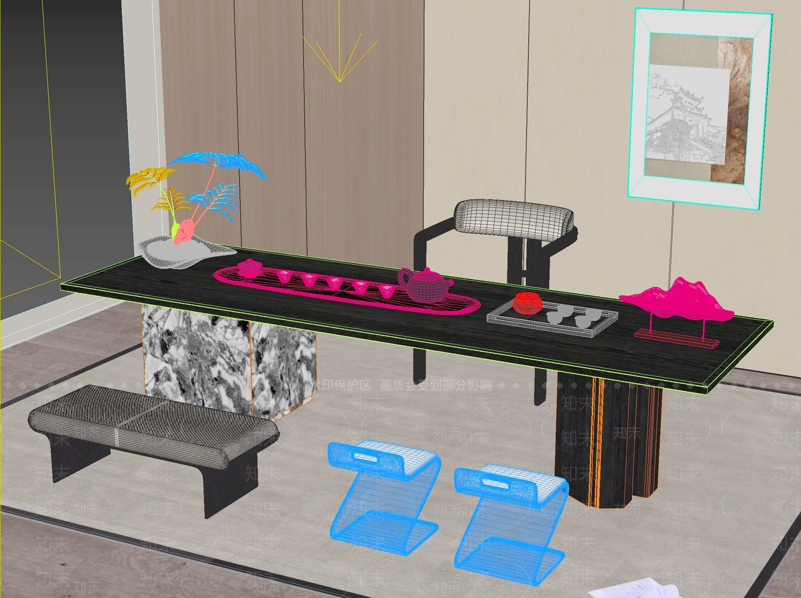 新中式中式茶桌椅3D模型下载【ID:1201762779】